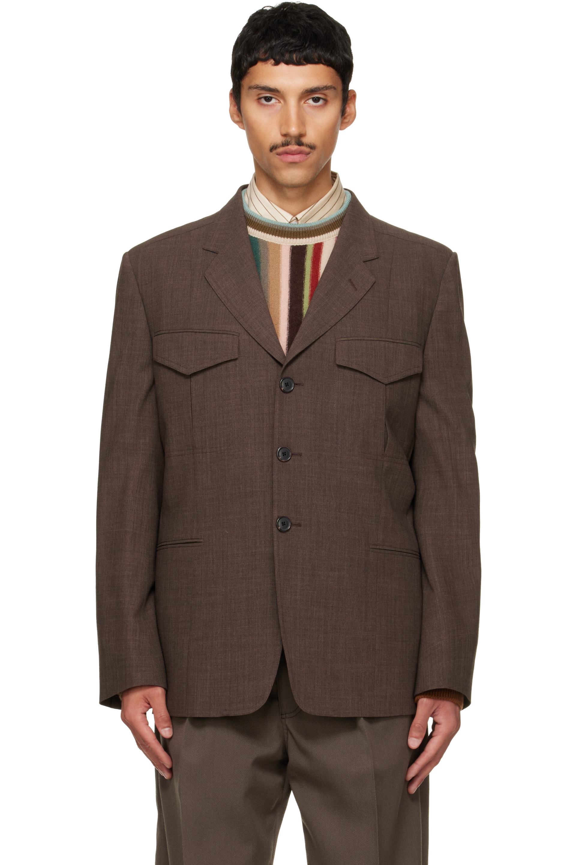 Paul Smith - Veston brun en crêpe à quatre poches