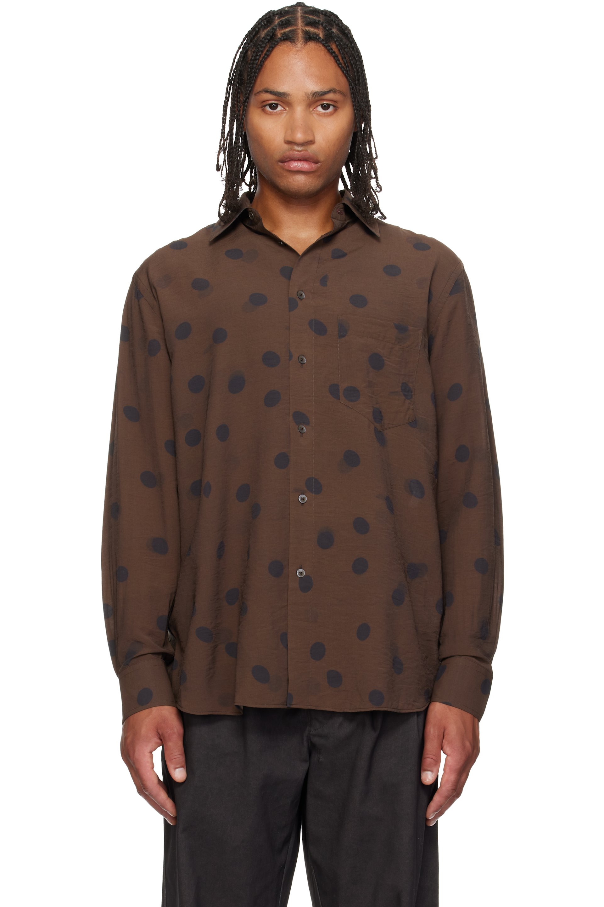 Paul Smith - Brown Shadow Polka Viscose-Wool Shirt