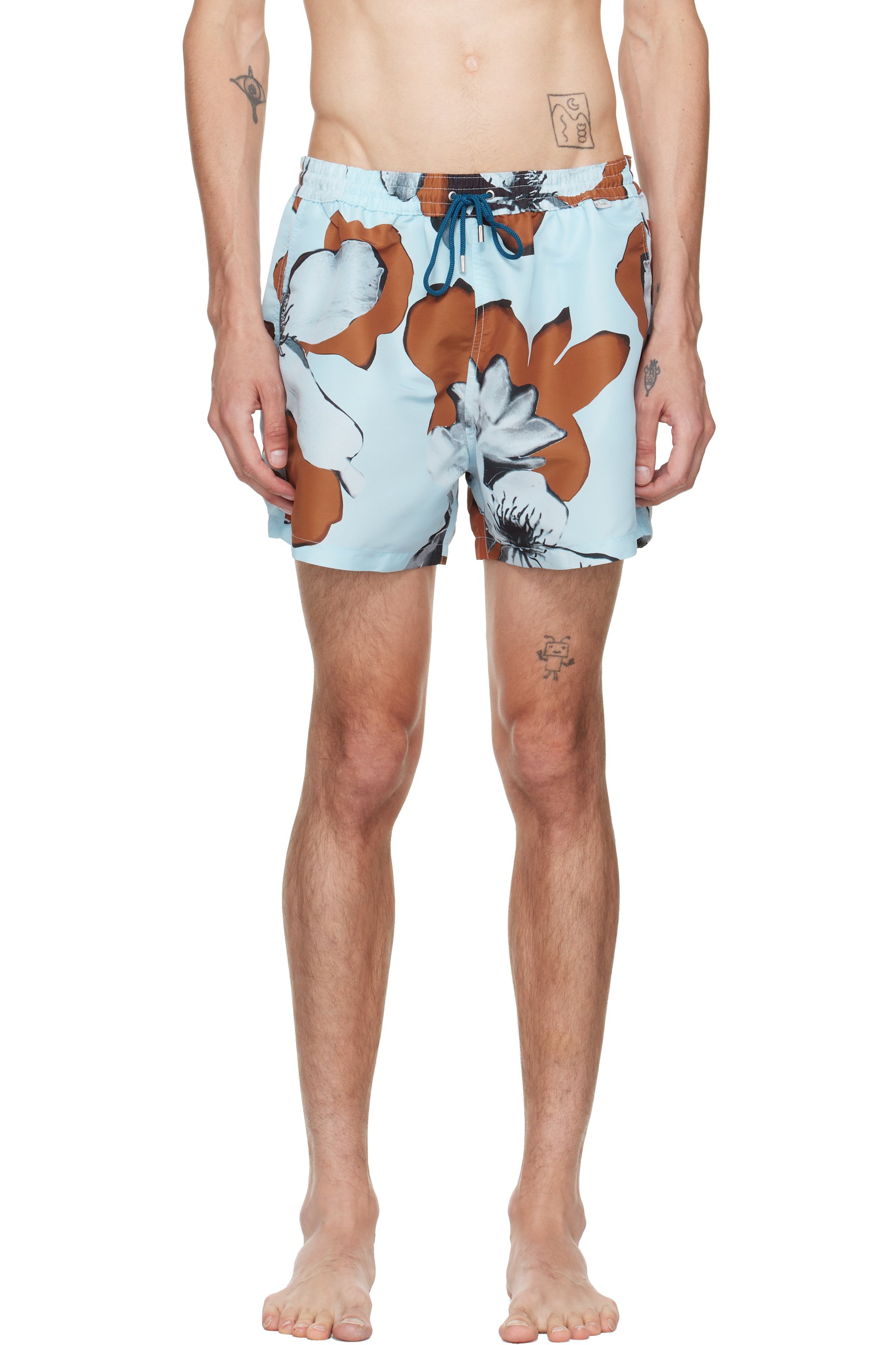 Paul Smith - Blue 'Shadow Floral' Swim Shorts