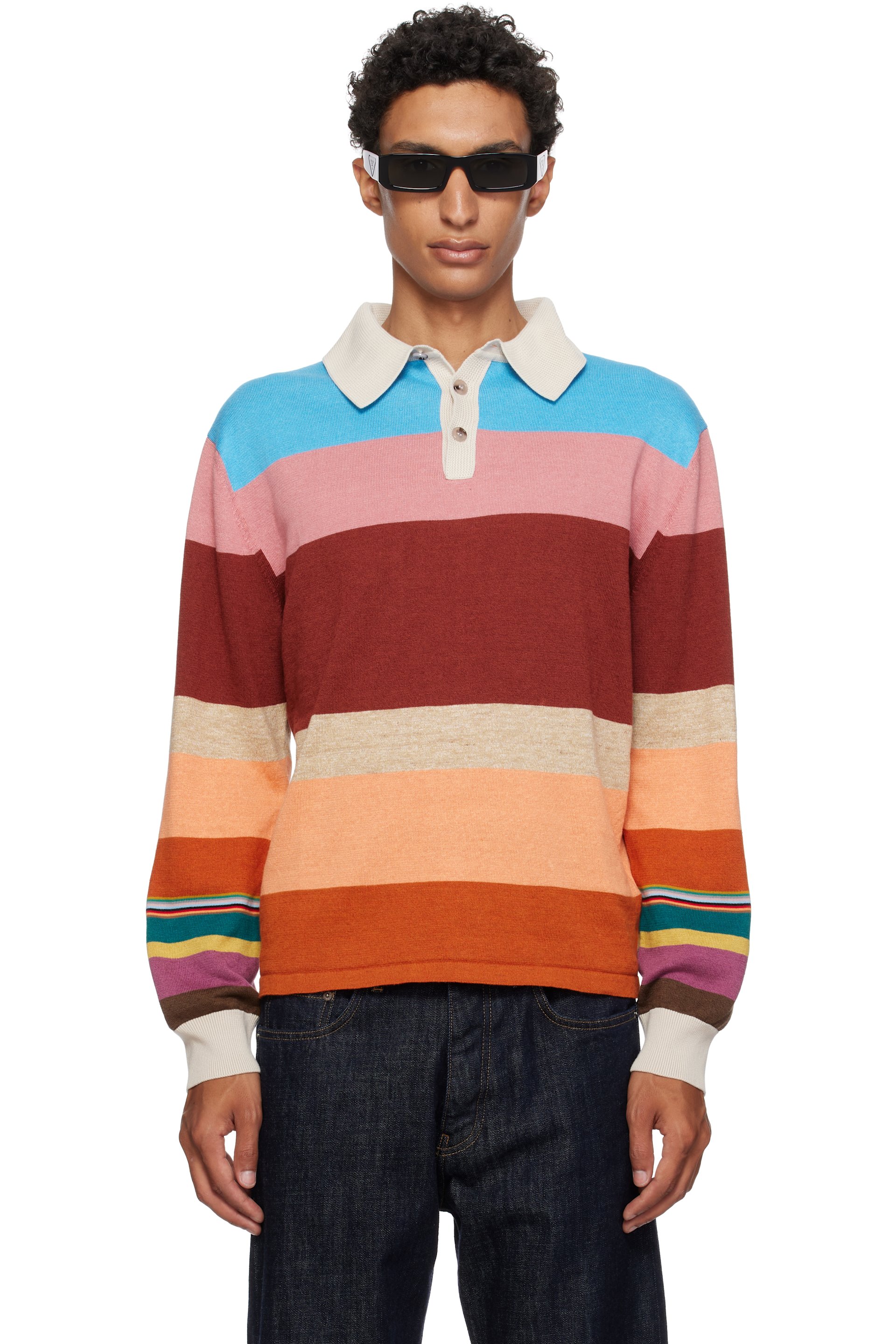 Paul Smith - Multicolor Cotton-Linen Bold Stripe Rugby Polo