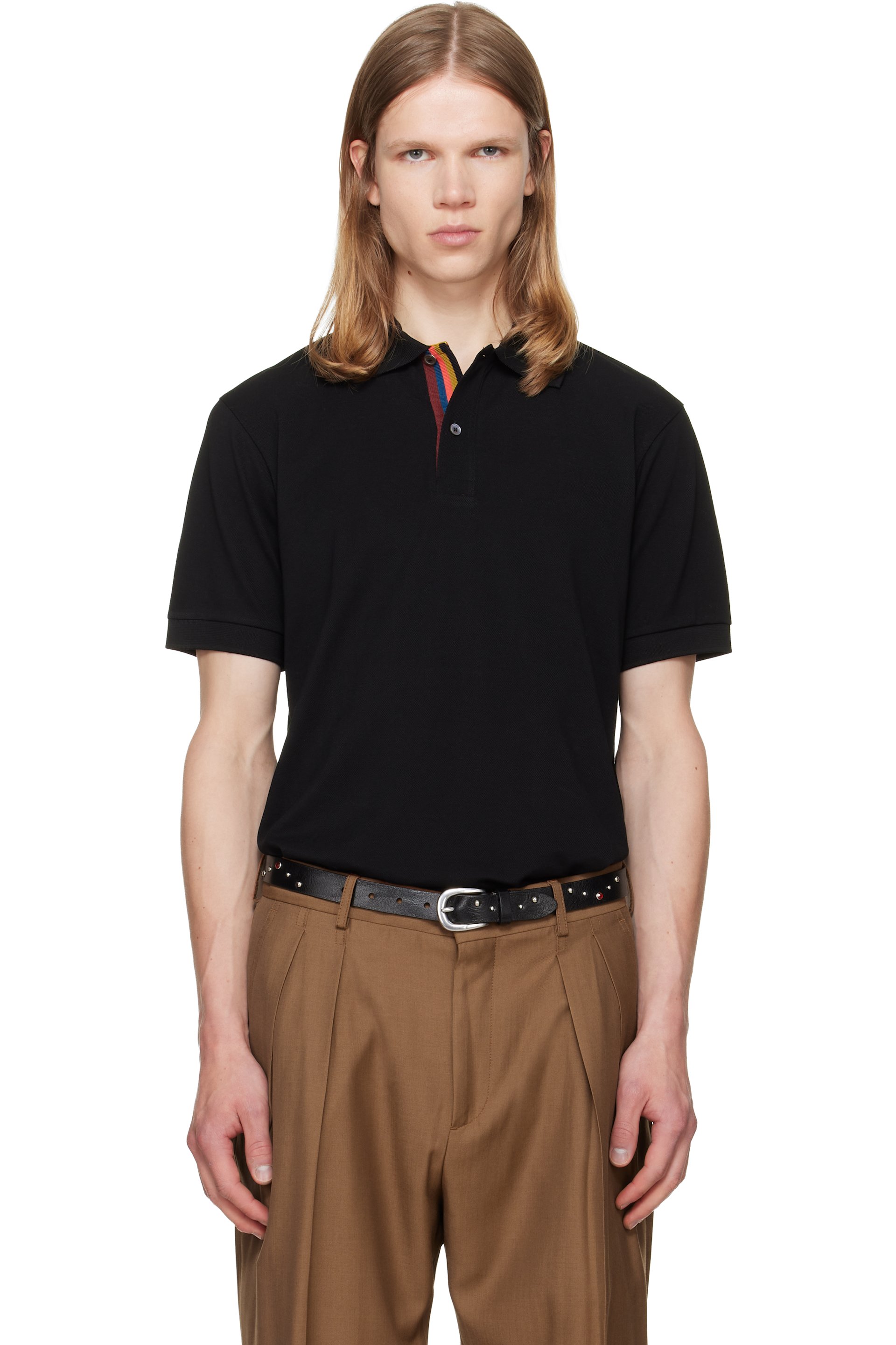 Paul Smith - Black Cotton 'Artist Stripe' Placket Polo Shirt