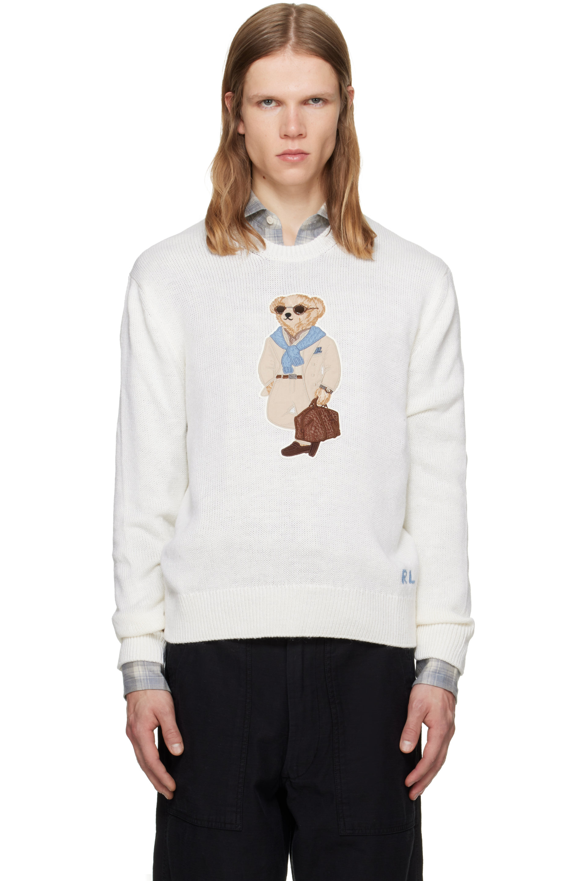 Ralph Lauren Purple Label - Off-White Polo Bear Silk-Linen Sweater