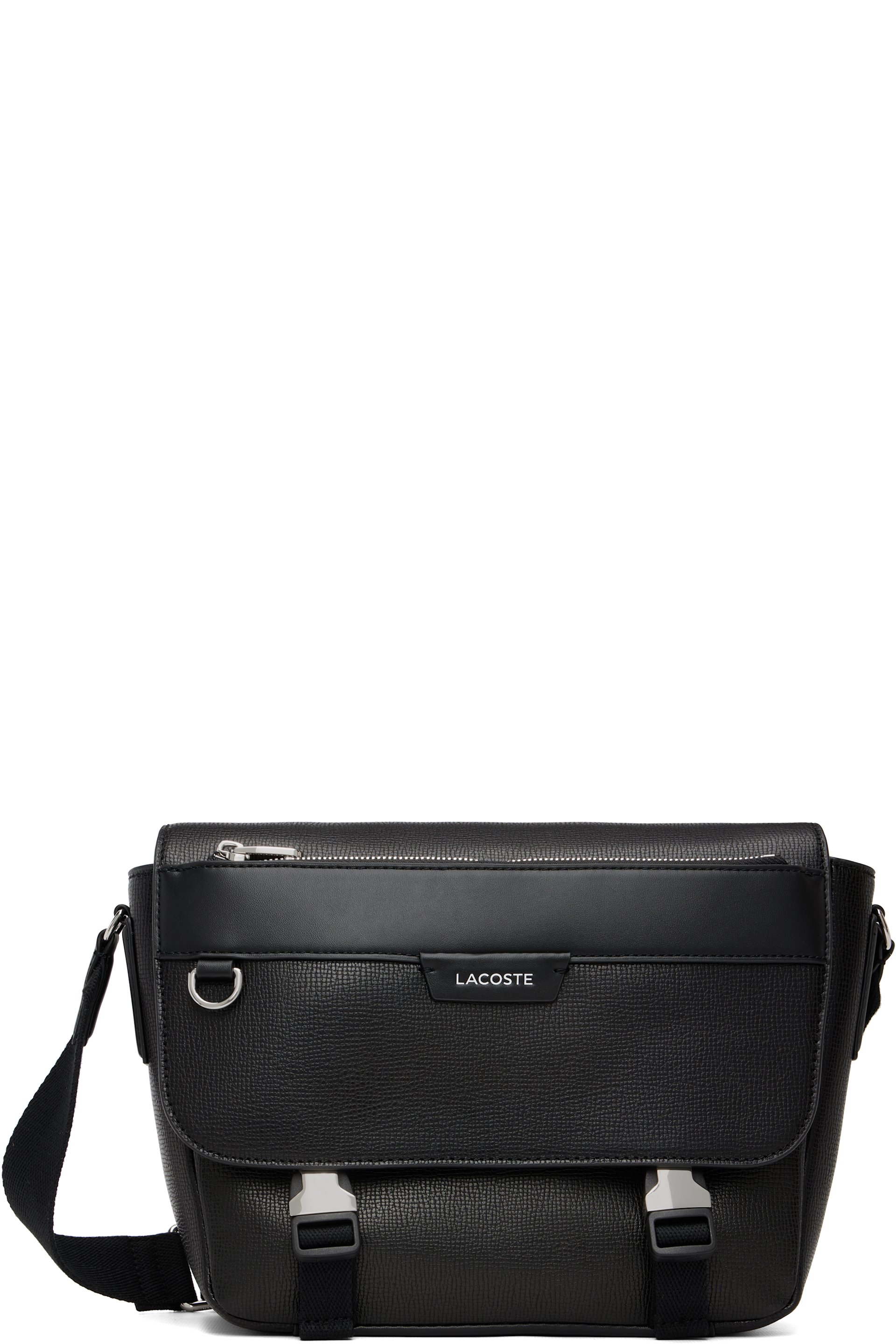 Lacoste - Black Ossian Flap Close Leather Satchel
