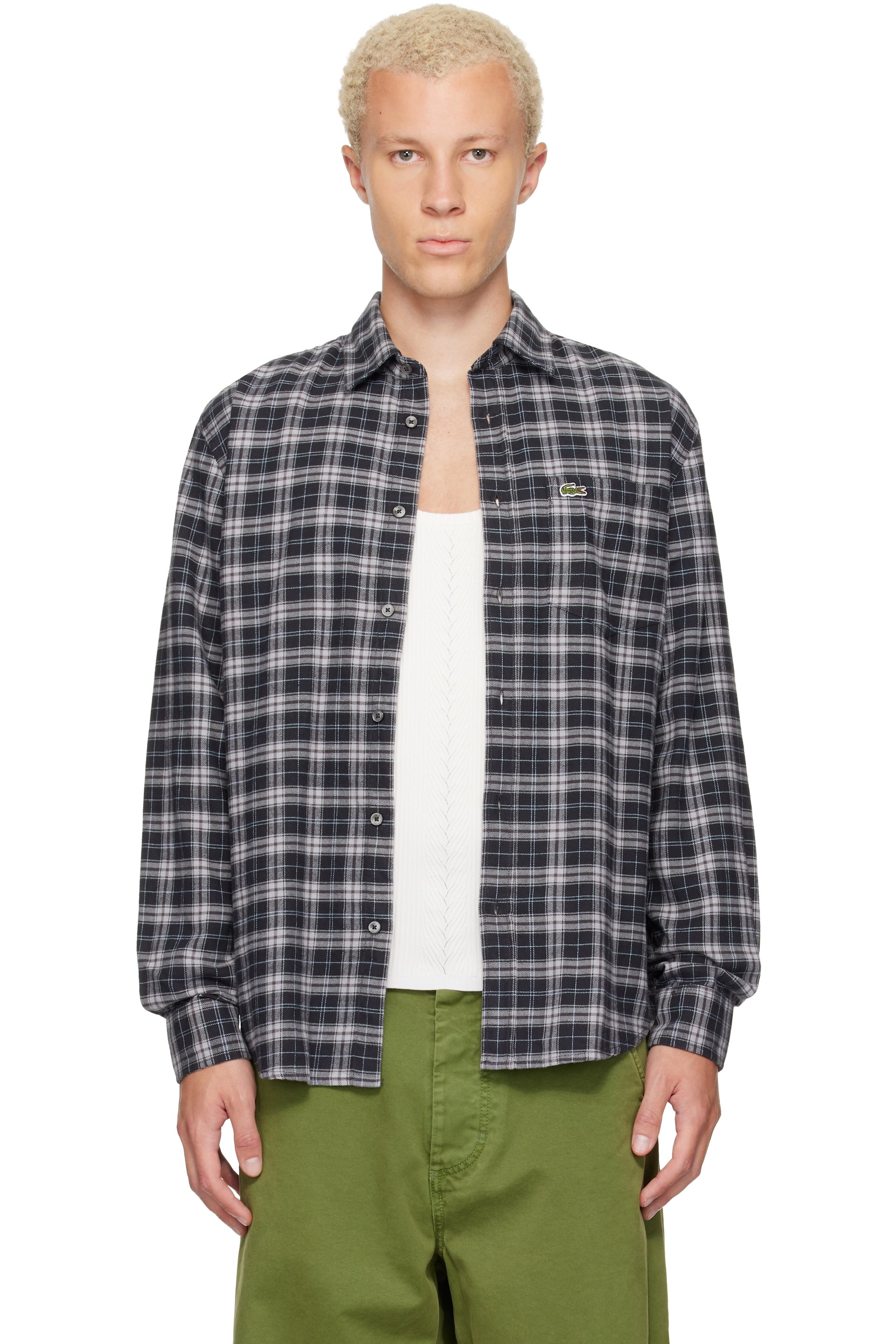 Lacoste - Gray Regular Fit Plaid Flannel Shirt