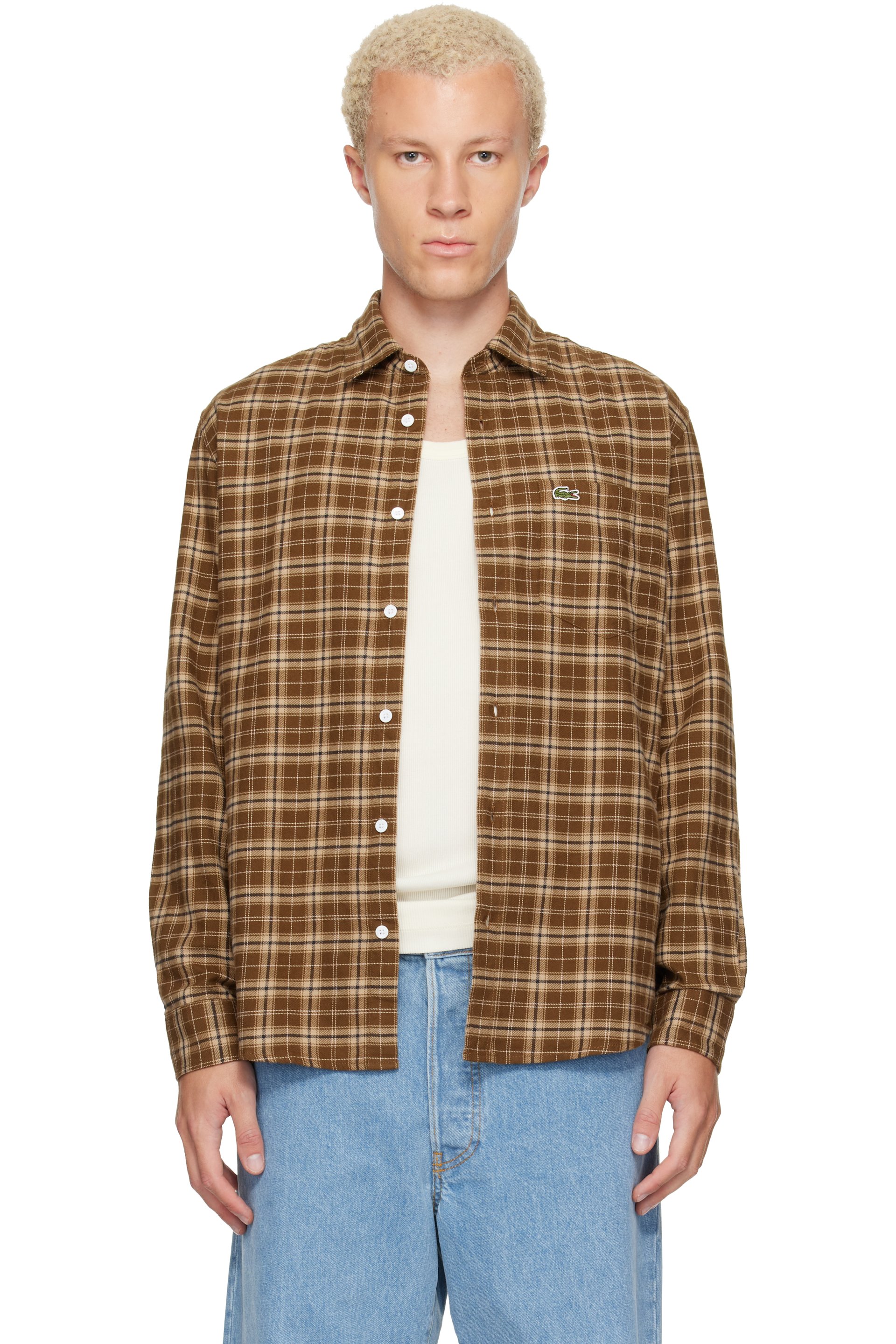Lacoste - Brown Regular Fit Plaid Flannel Shirt