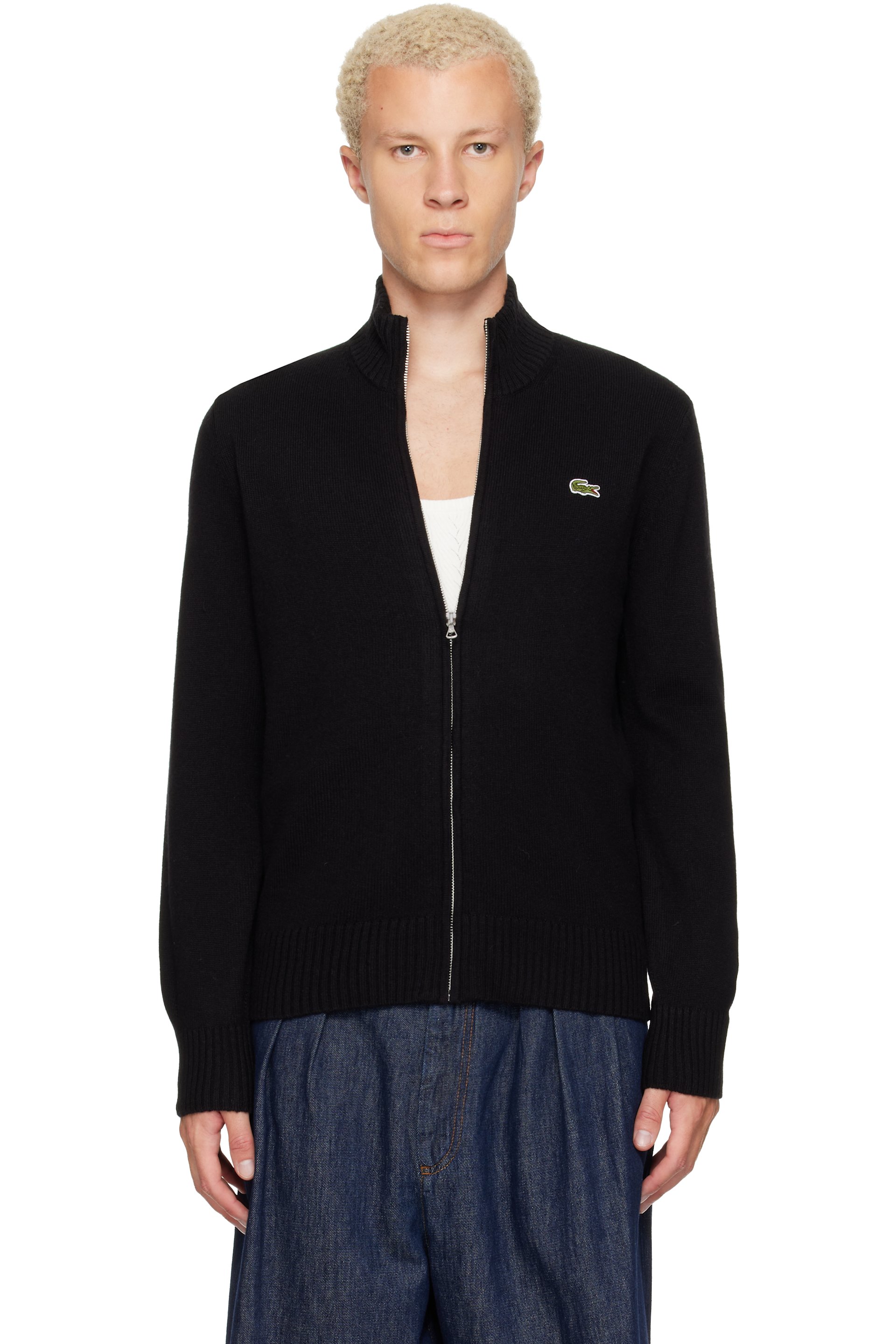 Lacoste - Black Wool Zip-Up Sweater
