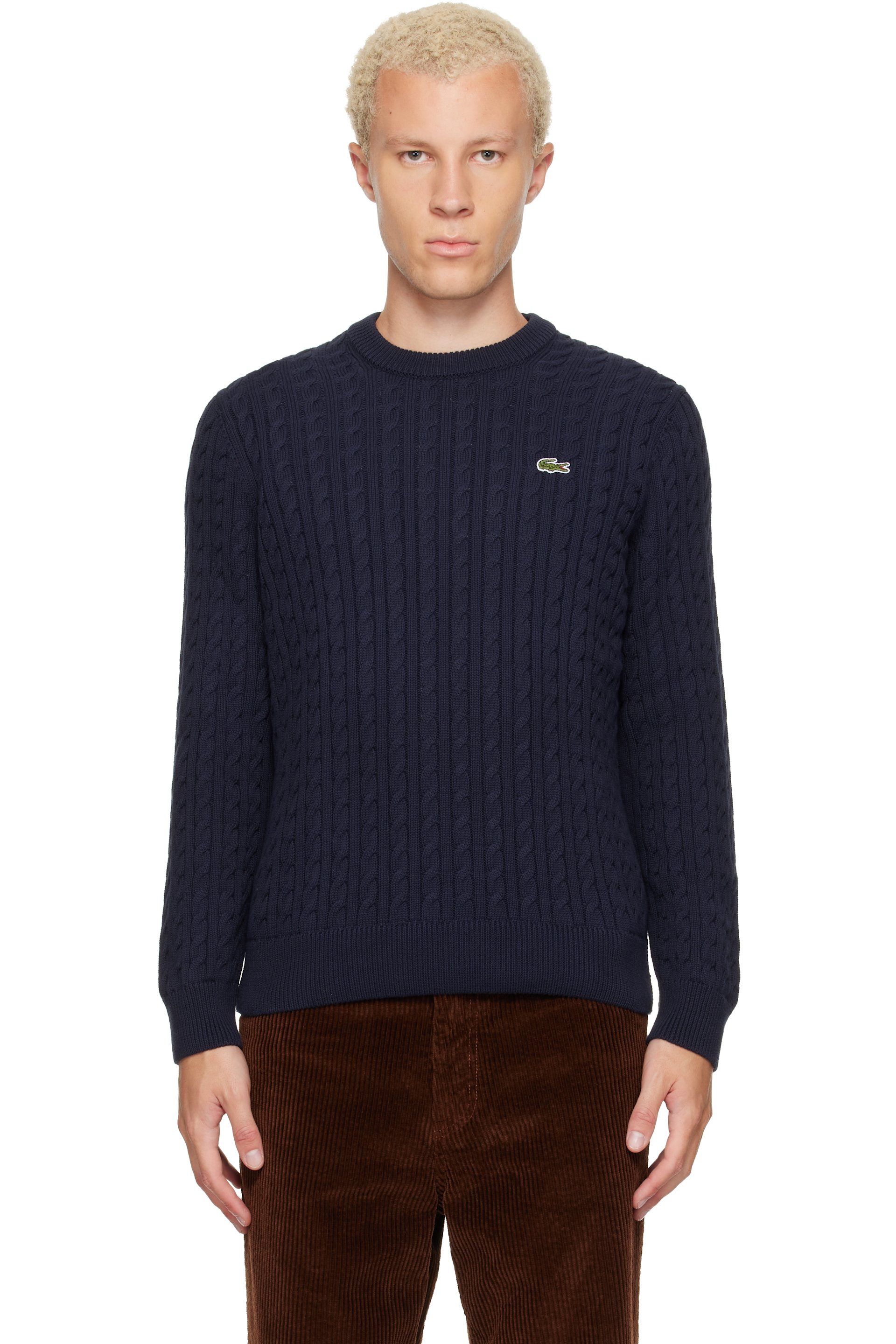 Lacoste - Navy Cable Knit Cotton Sweater