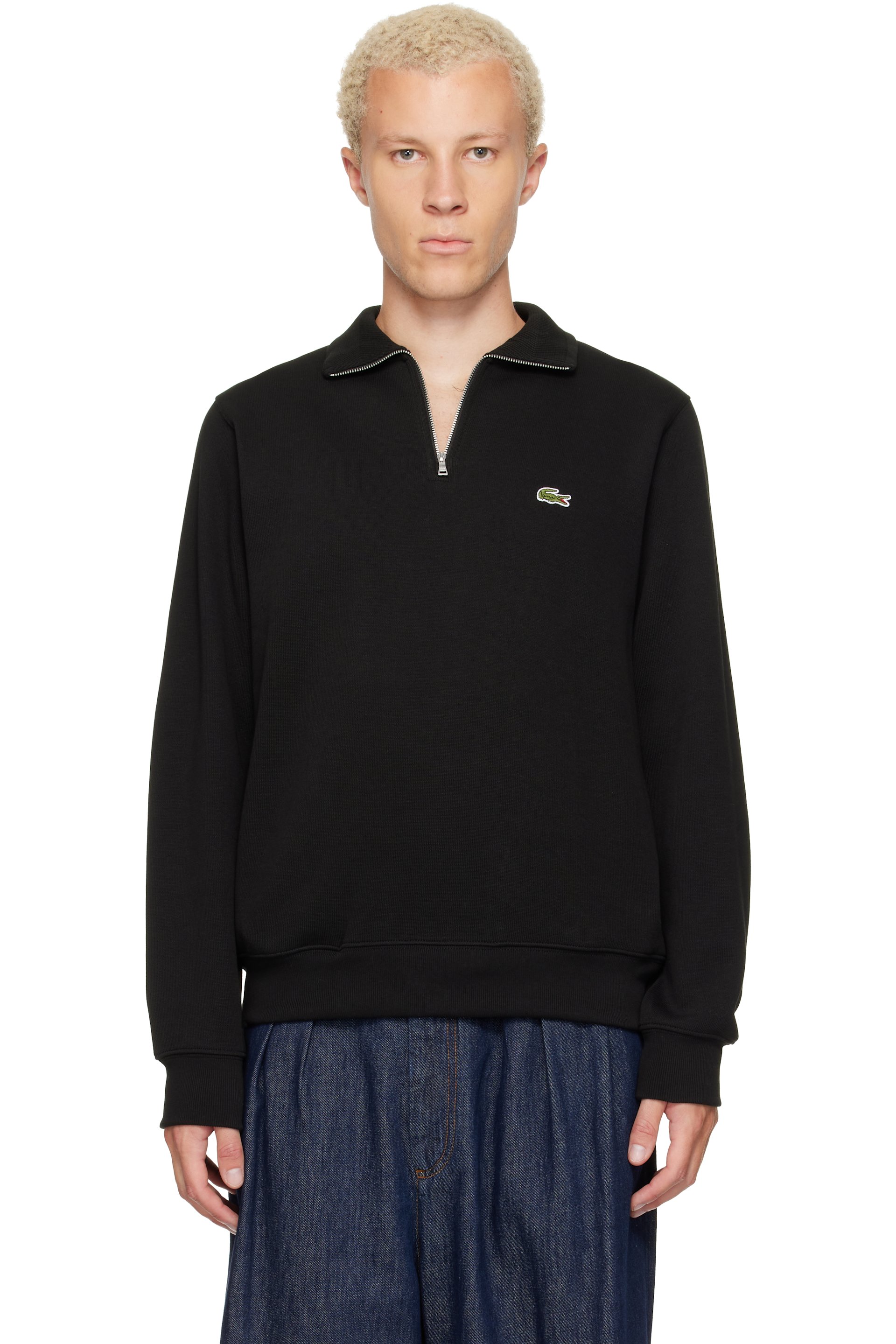Lacoste - Black Zip-Up High-Neck Sweatshirt