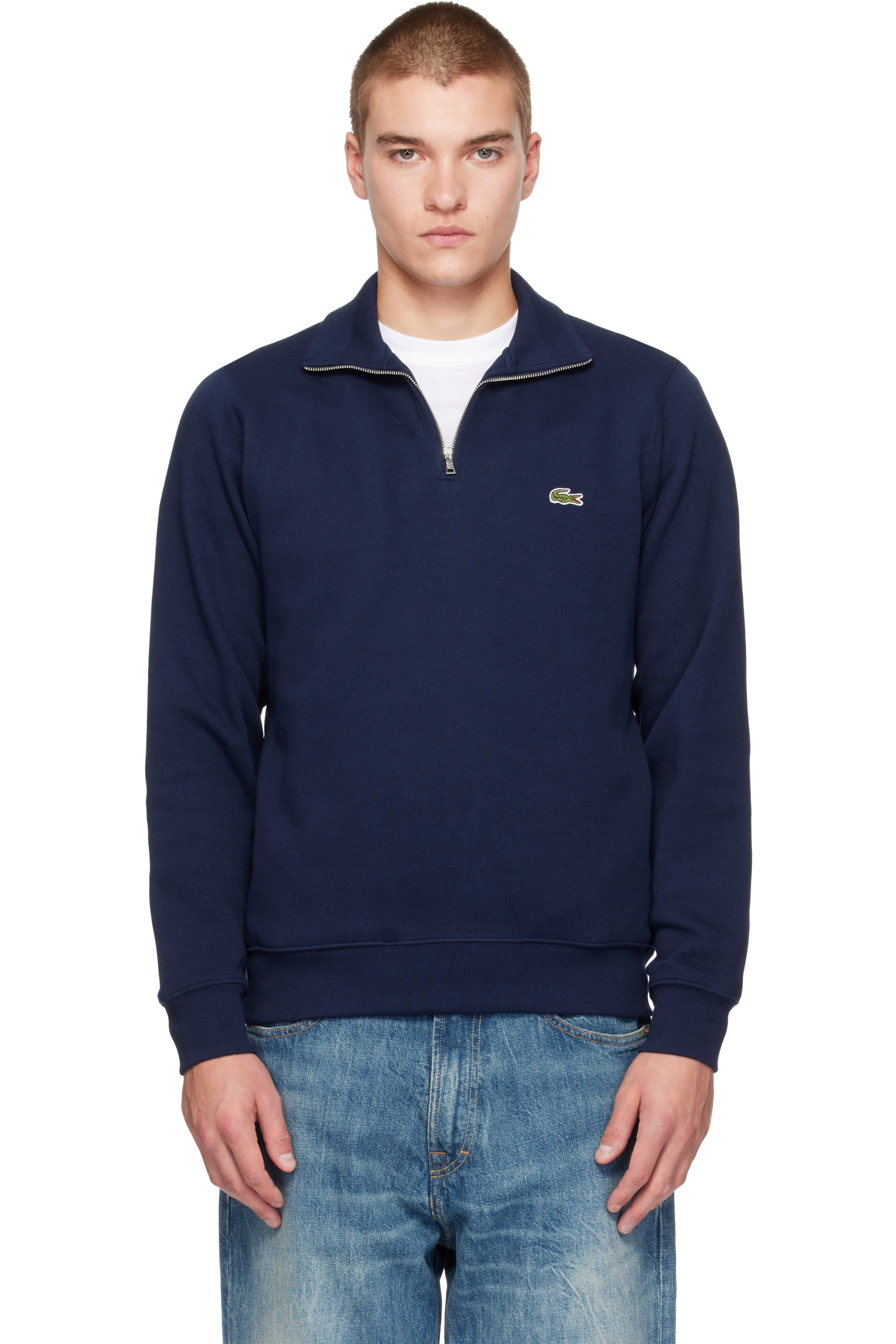 Lacoste - Navy Zip-Up High Neck Interlock Sweatshirt