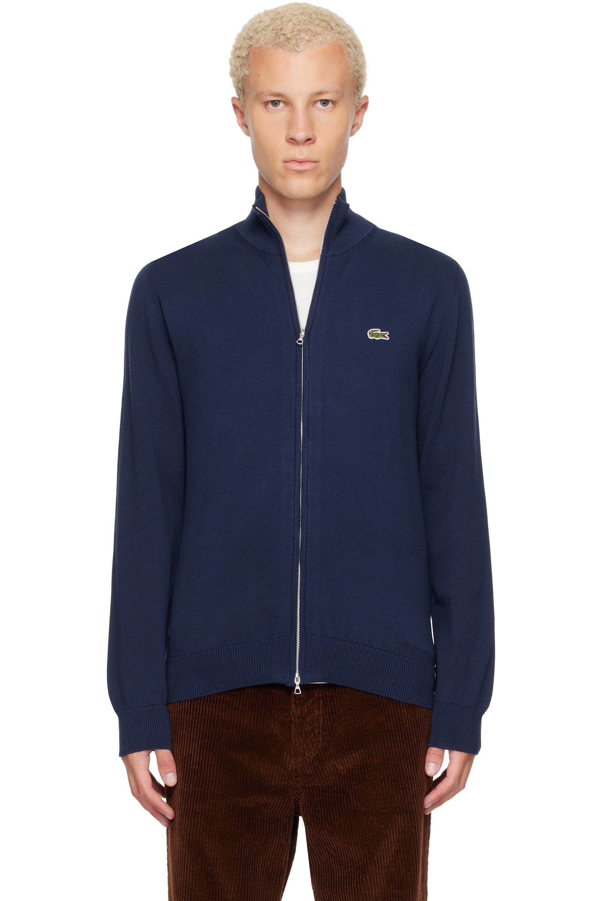 Lacoste - Navy Zipped High Neck Cotton Sweater