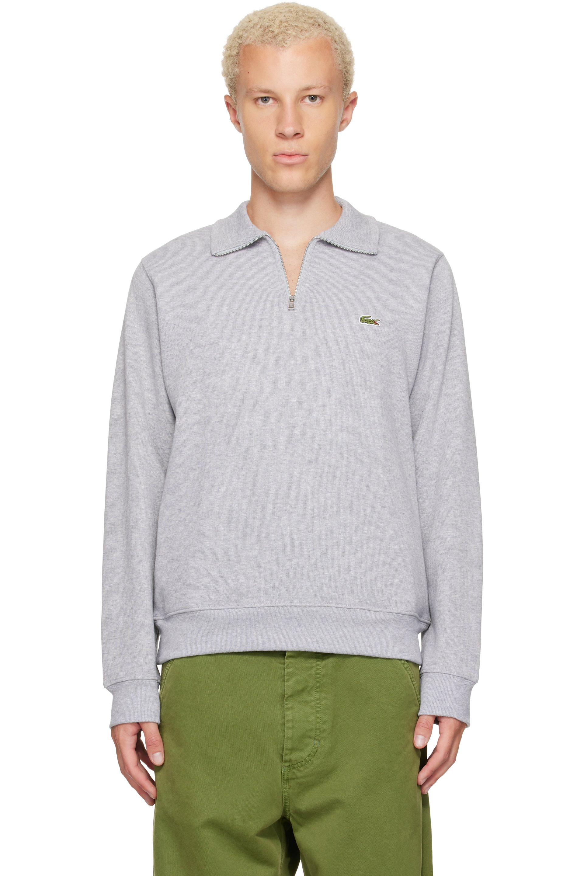 Lacoste - Gray Zip-Up High-Neck Sweatshirt