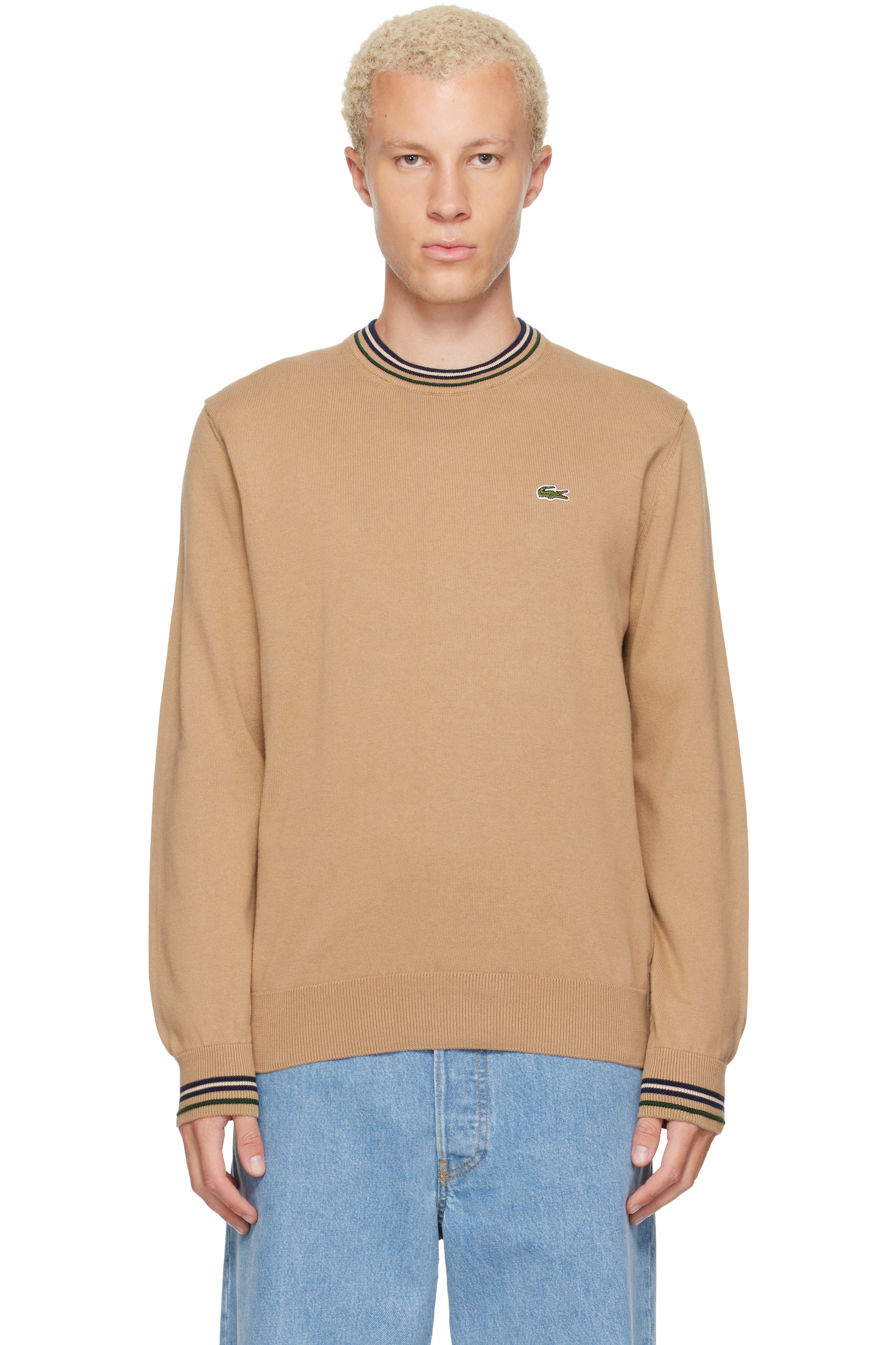 Lacoste - Beige Striped Cotton Jersey Sweater