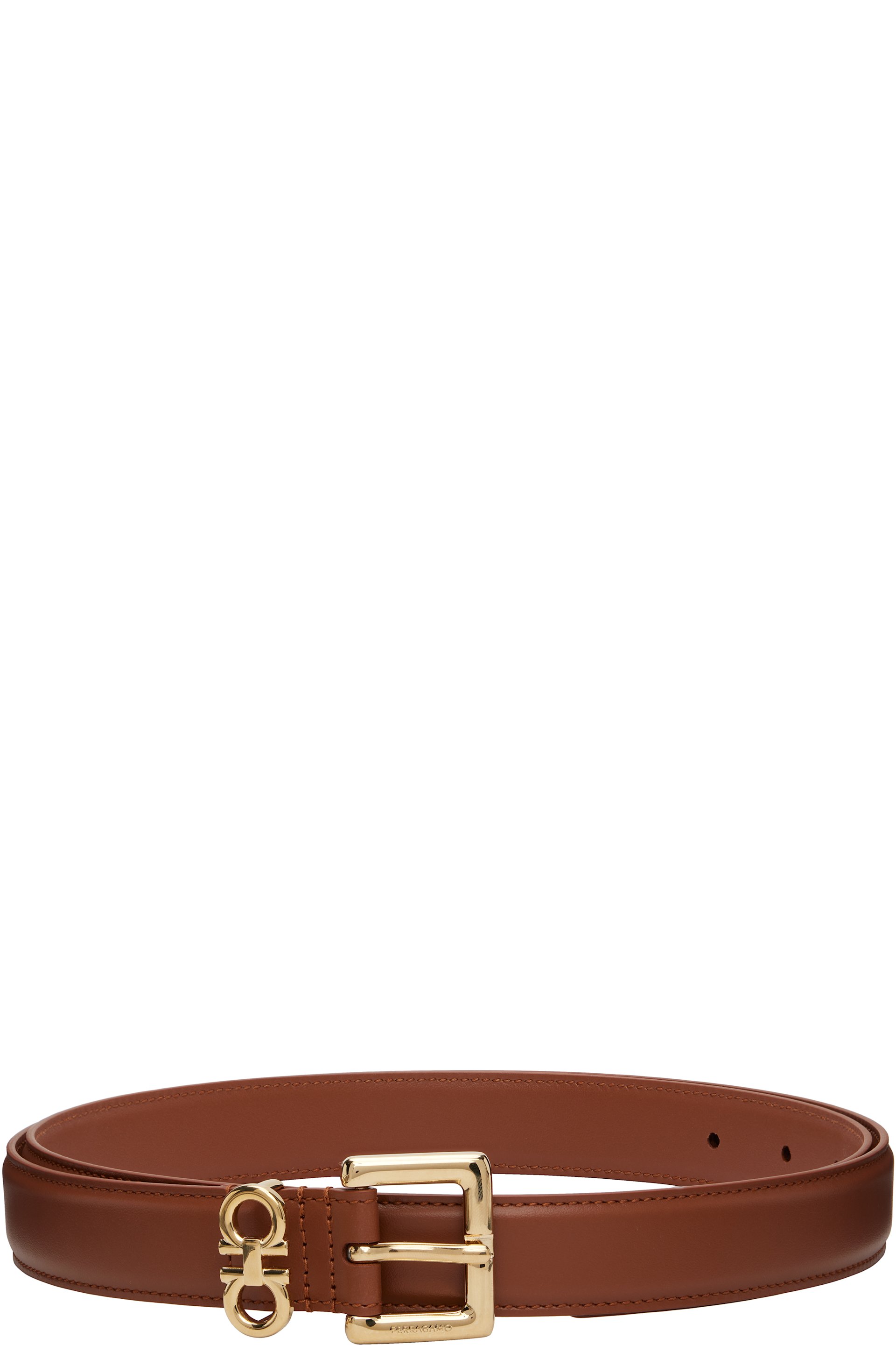 Ferragamo - Brown Double Gancini Fixed Belt