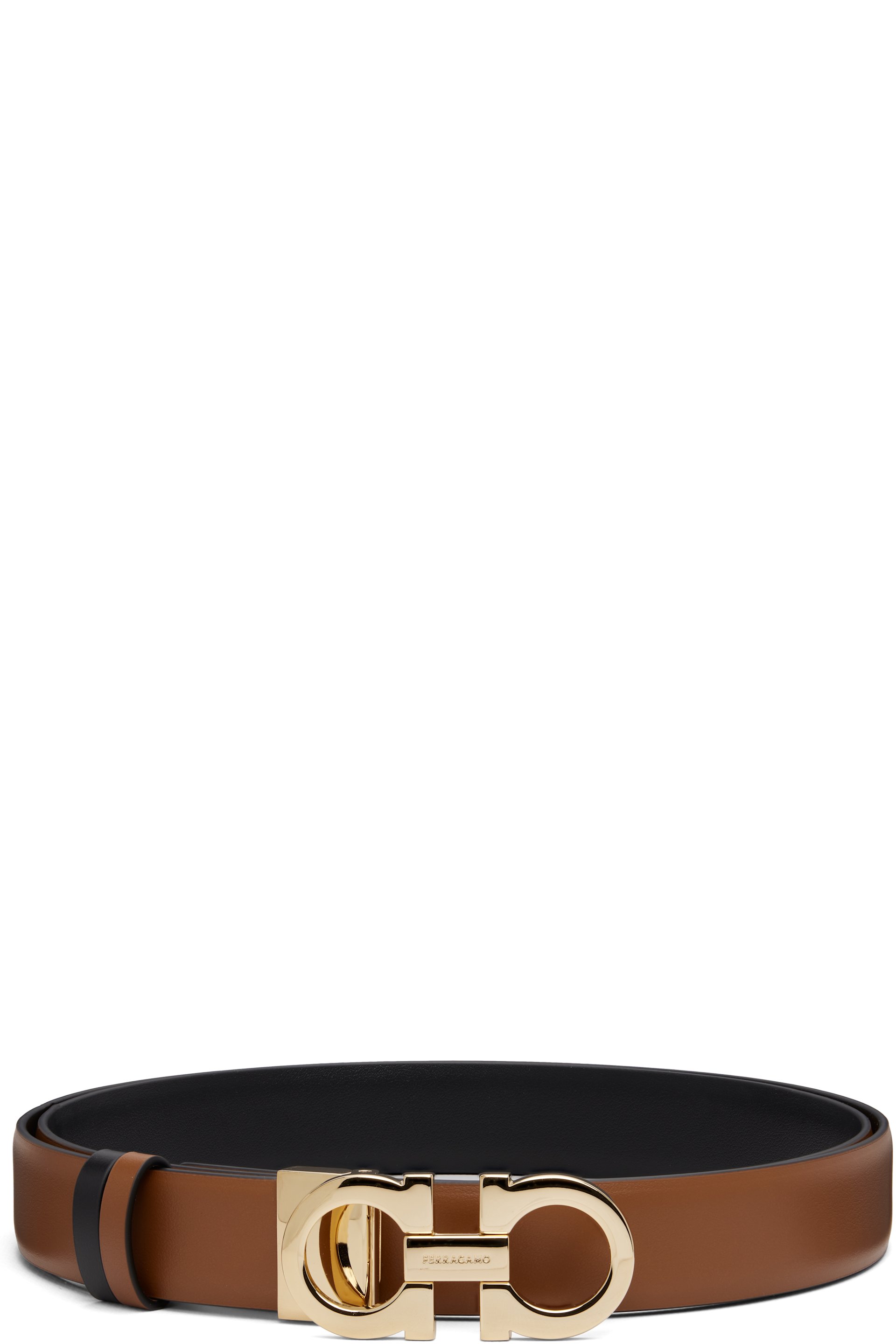 Ferragamo - Ceinture réversible brun clair à boucle Gancini réglable