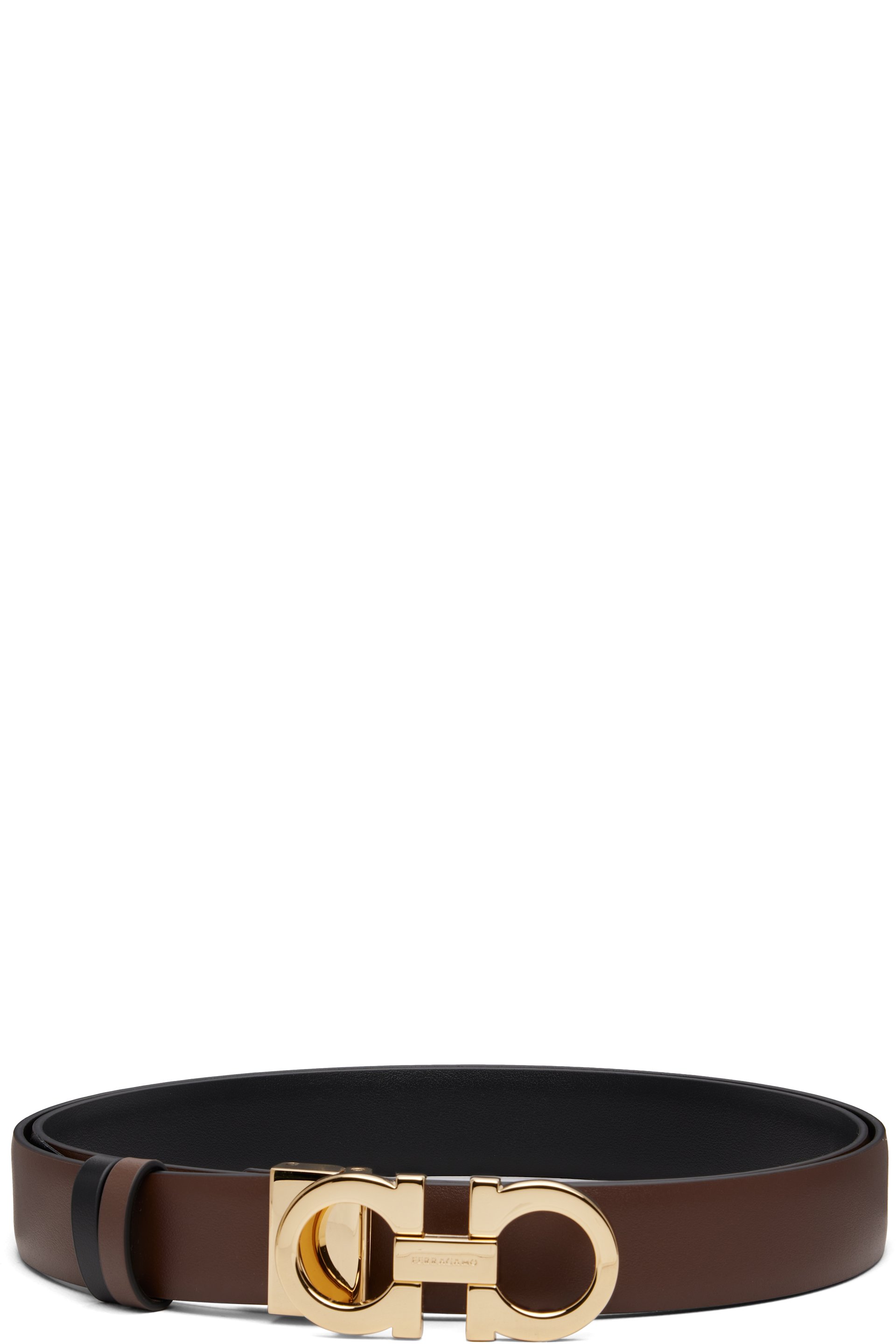 Ferragamo - Ceinture réversible et réglable brune à boucle Gancini