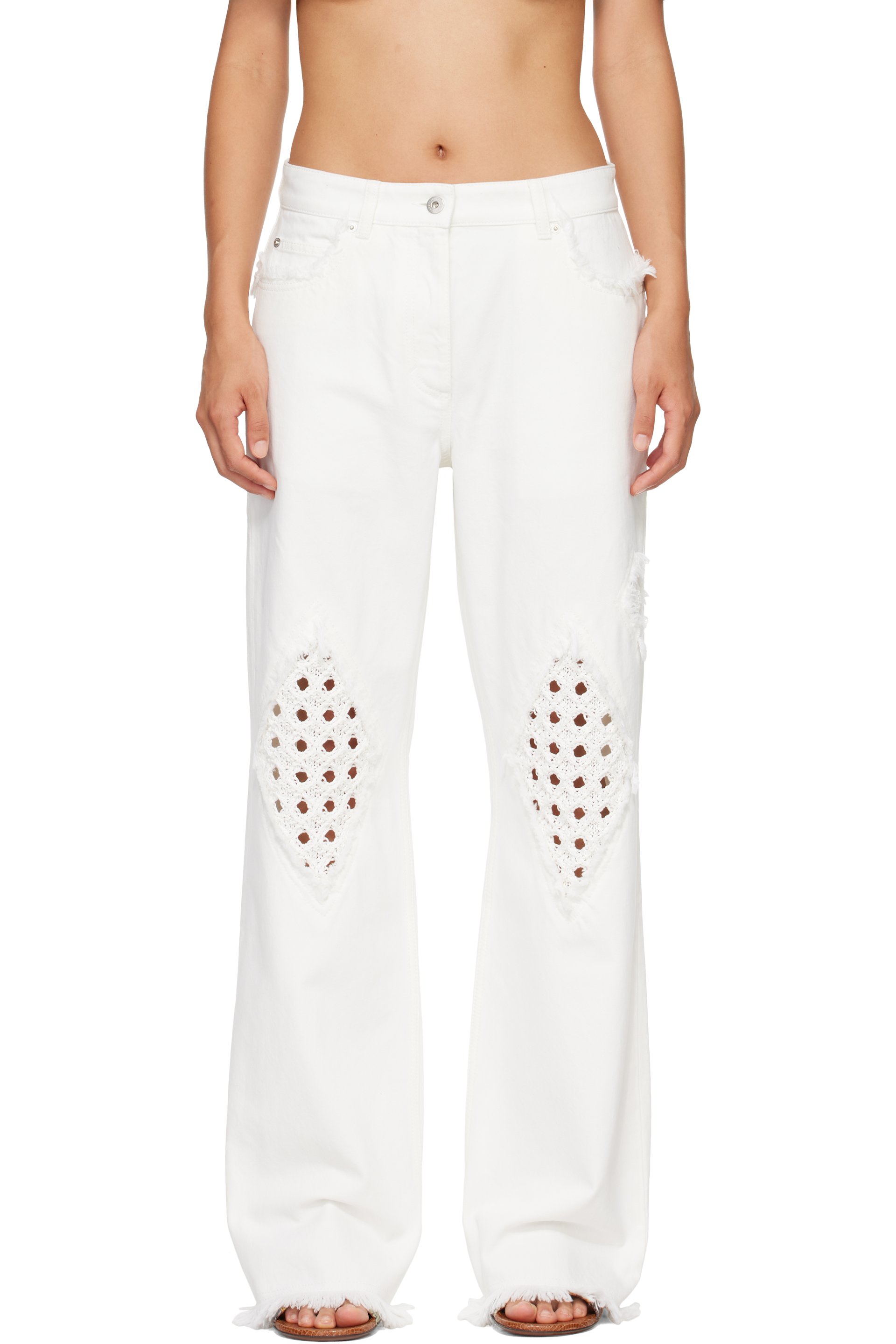 Ferragamo - WHite Frayed Detail Jeans