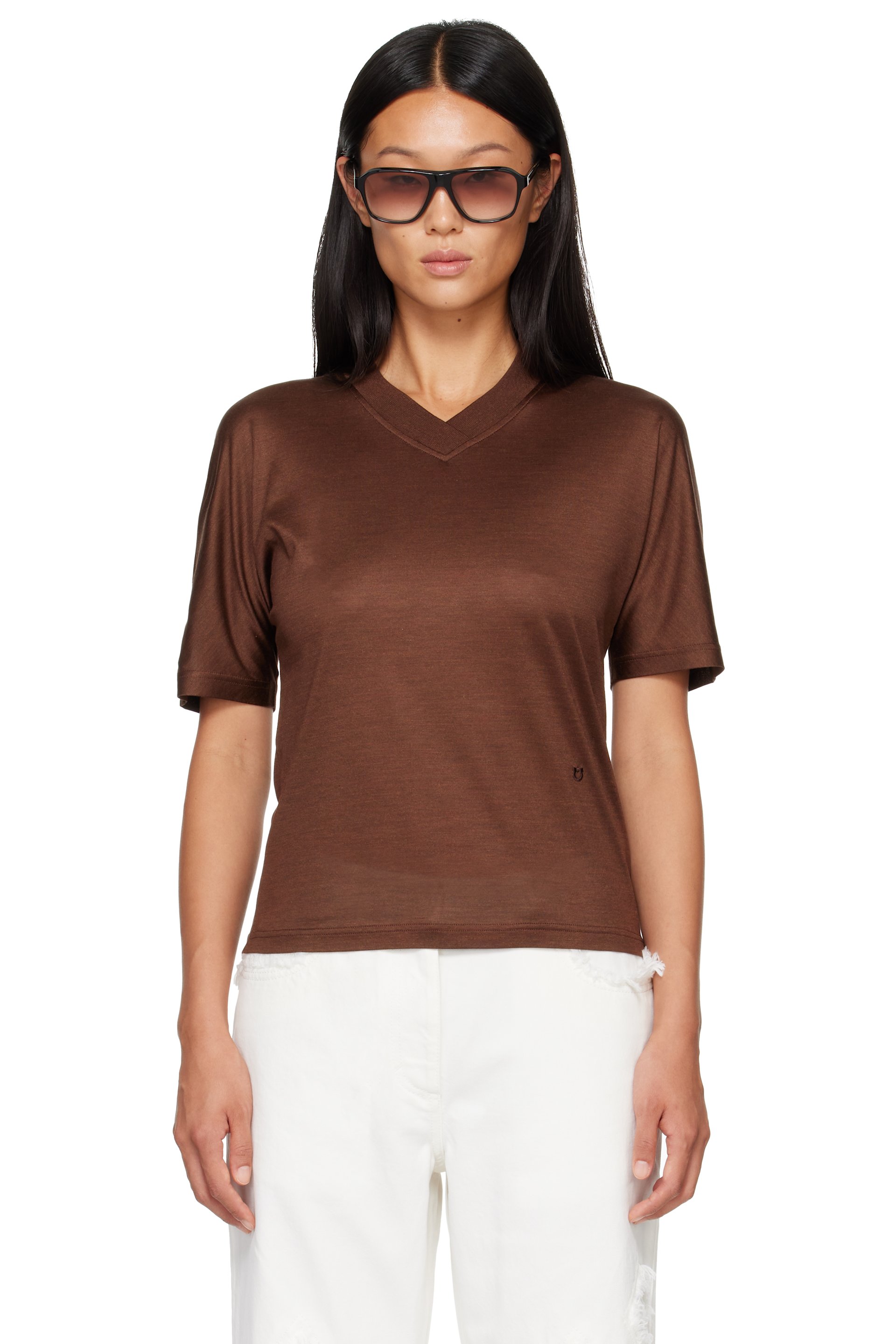 Ferragamo - Brown Silk T-shirt