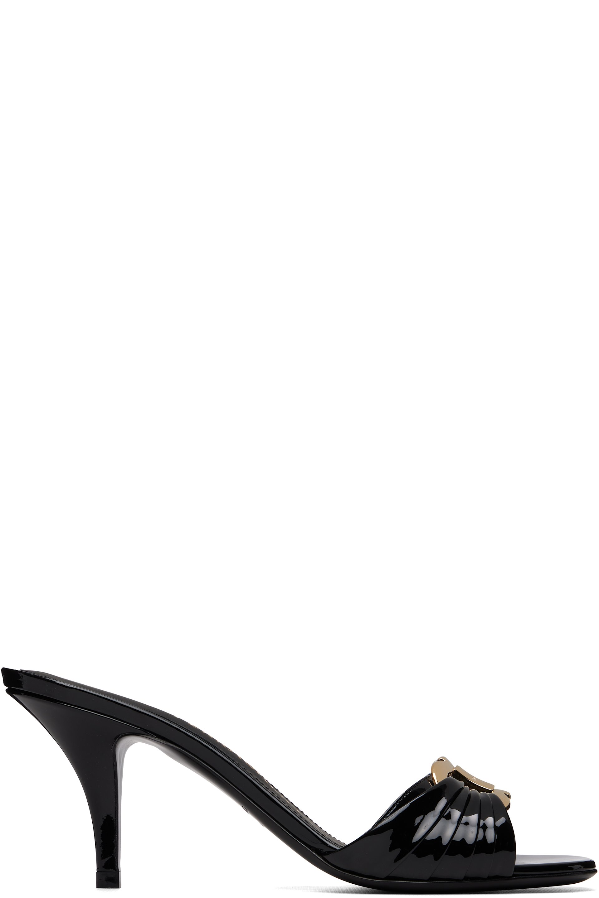Ferragamo - Black Gancini Ornament Slide Heeled Sandals
