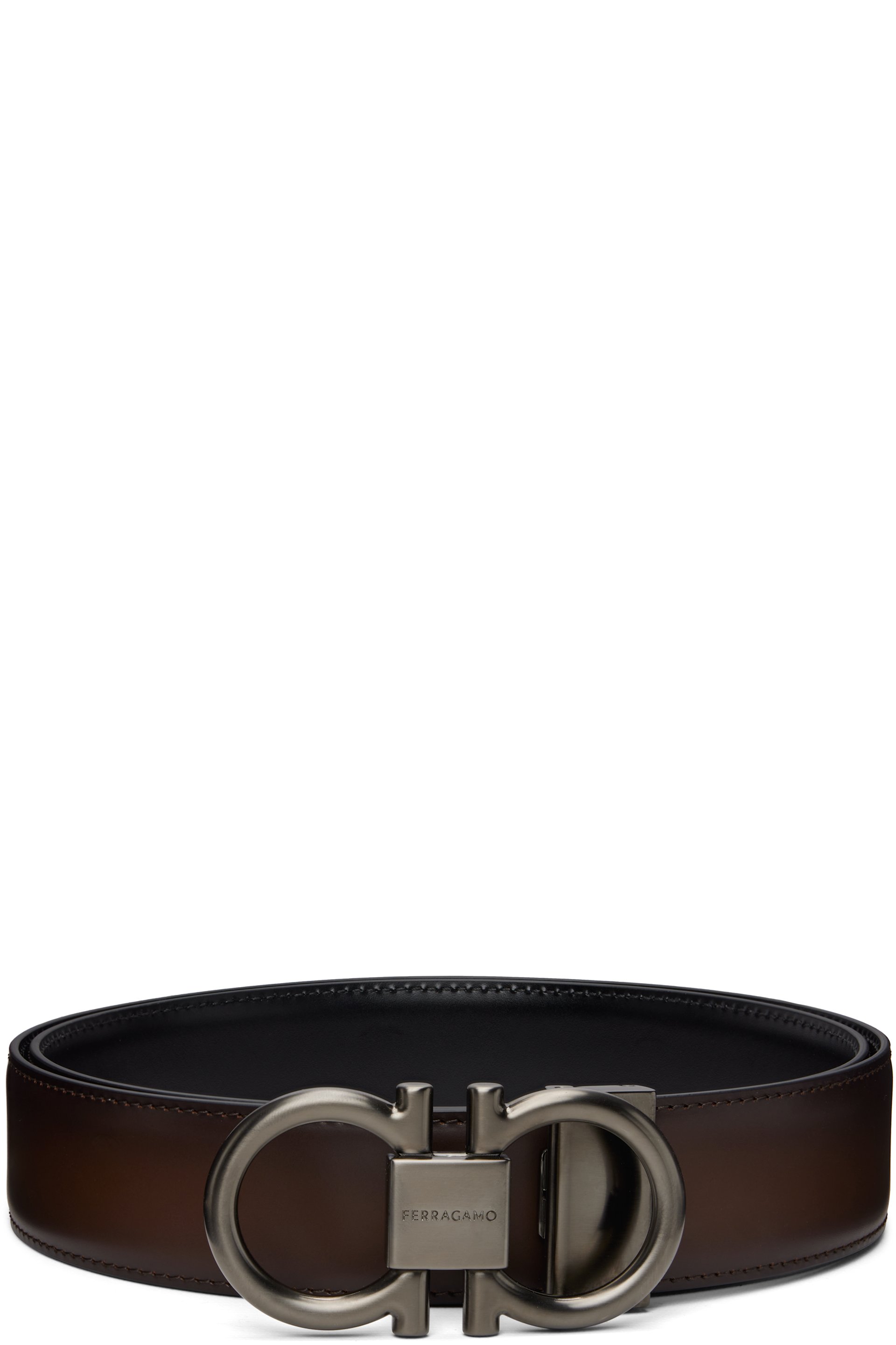 Ferragamo - Brown & Black Gancini Adjustable & Reversible Belt