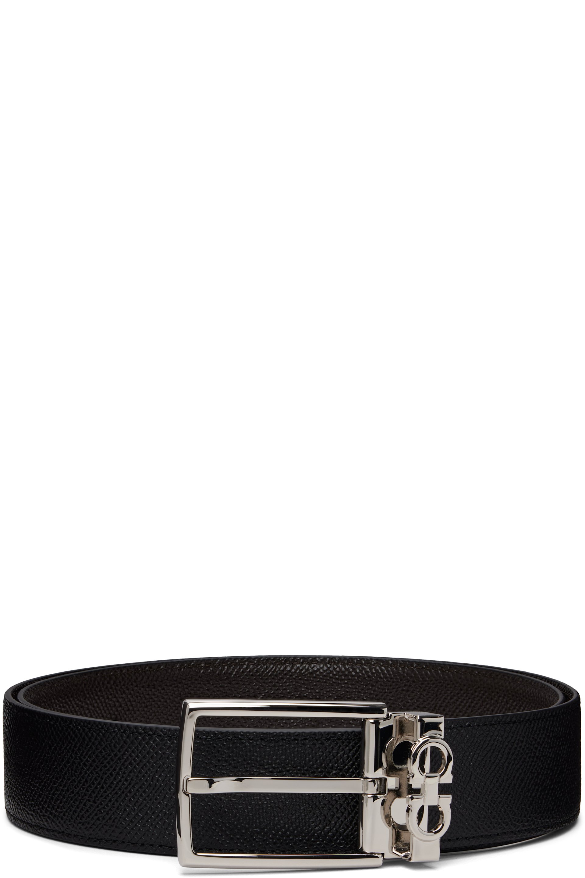 Ferragamo - Black & Brown Gancini Adjustable & Reversible Belt