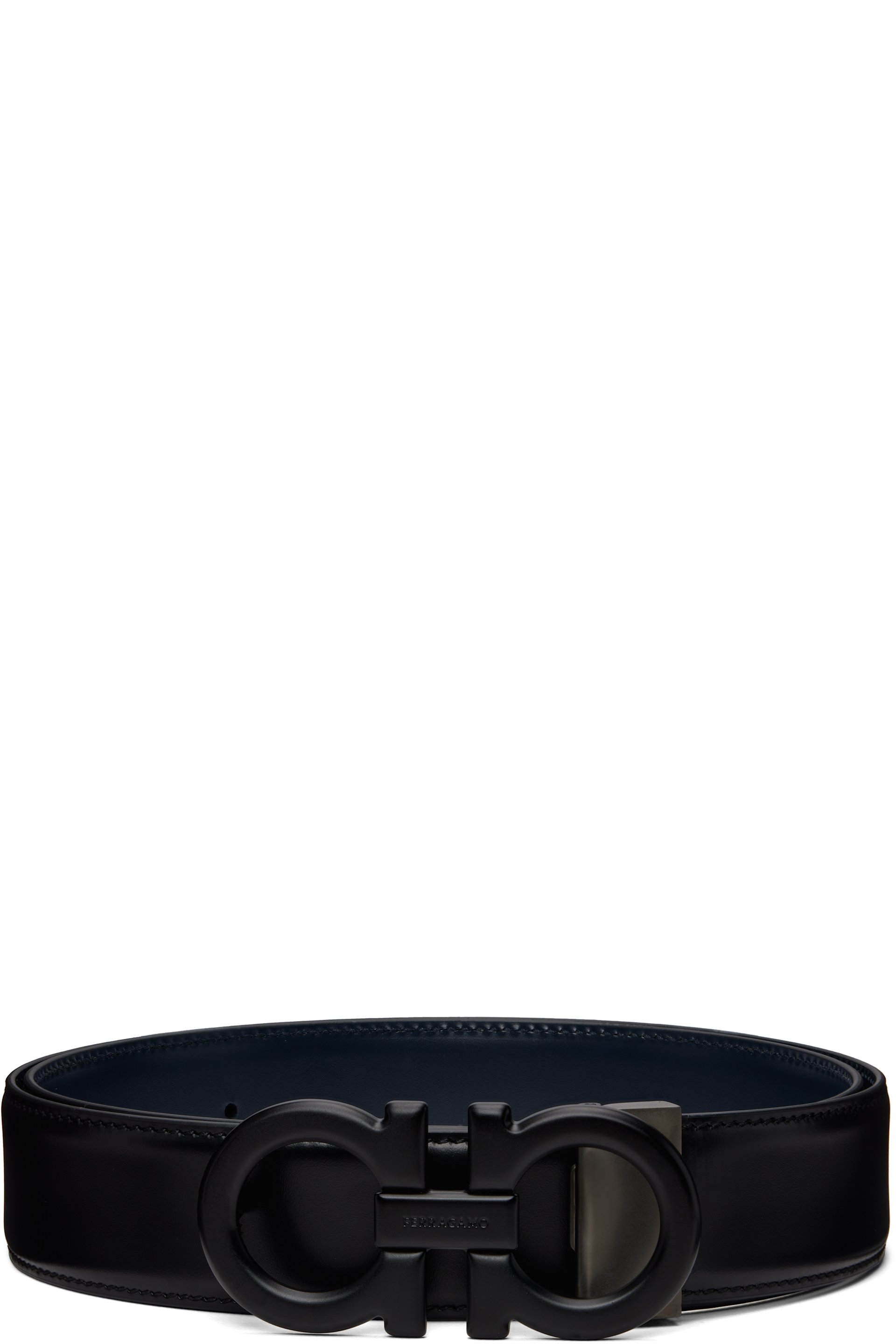 Ferragamo - Black & Navy Gancini Adjustable & Reversible Belt