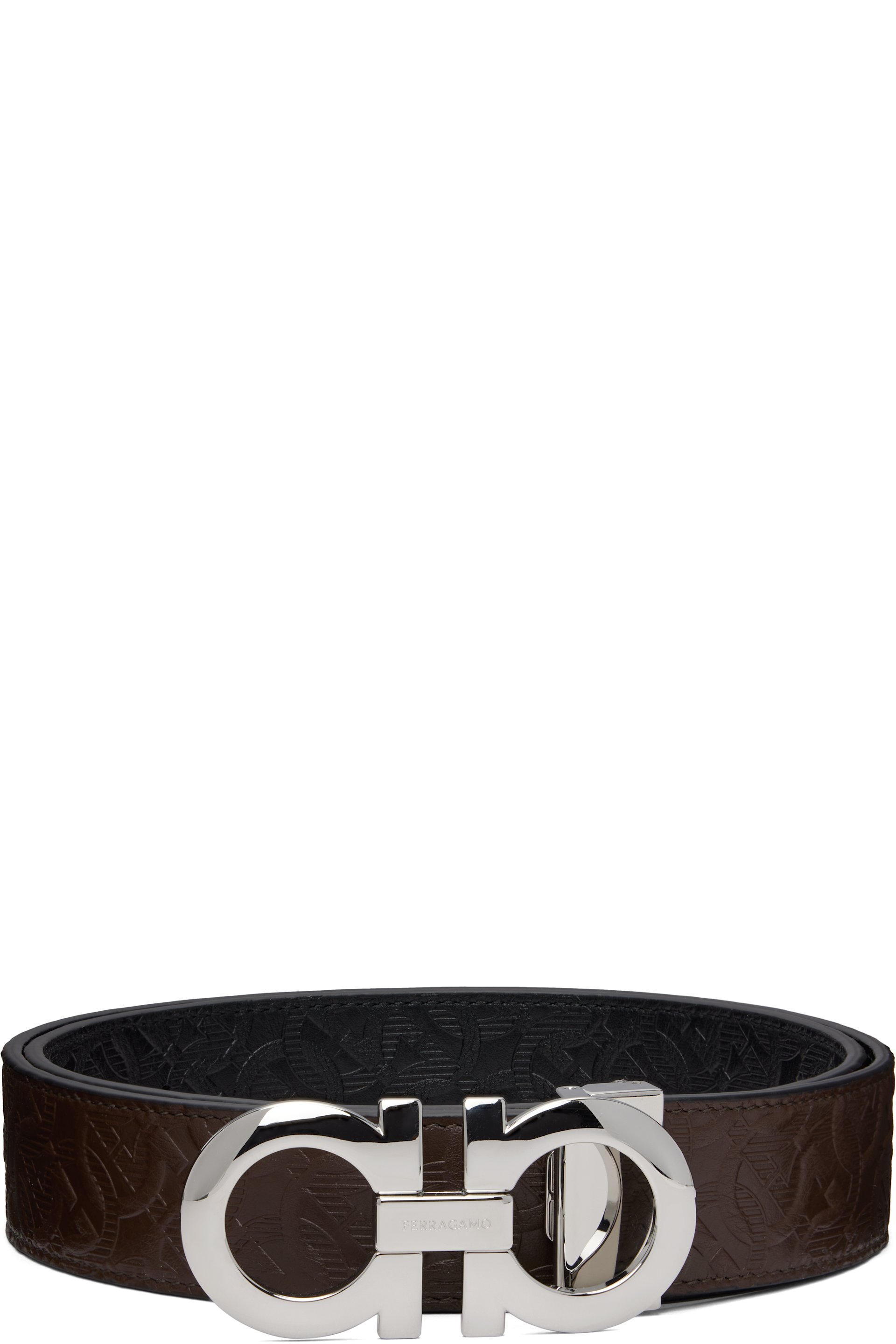 Ferragamo - Brown & Black Gancini Adjustable & Reversible Belt