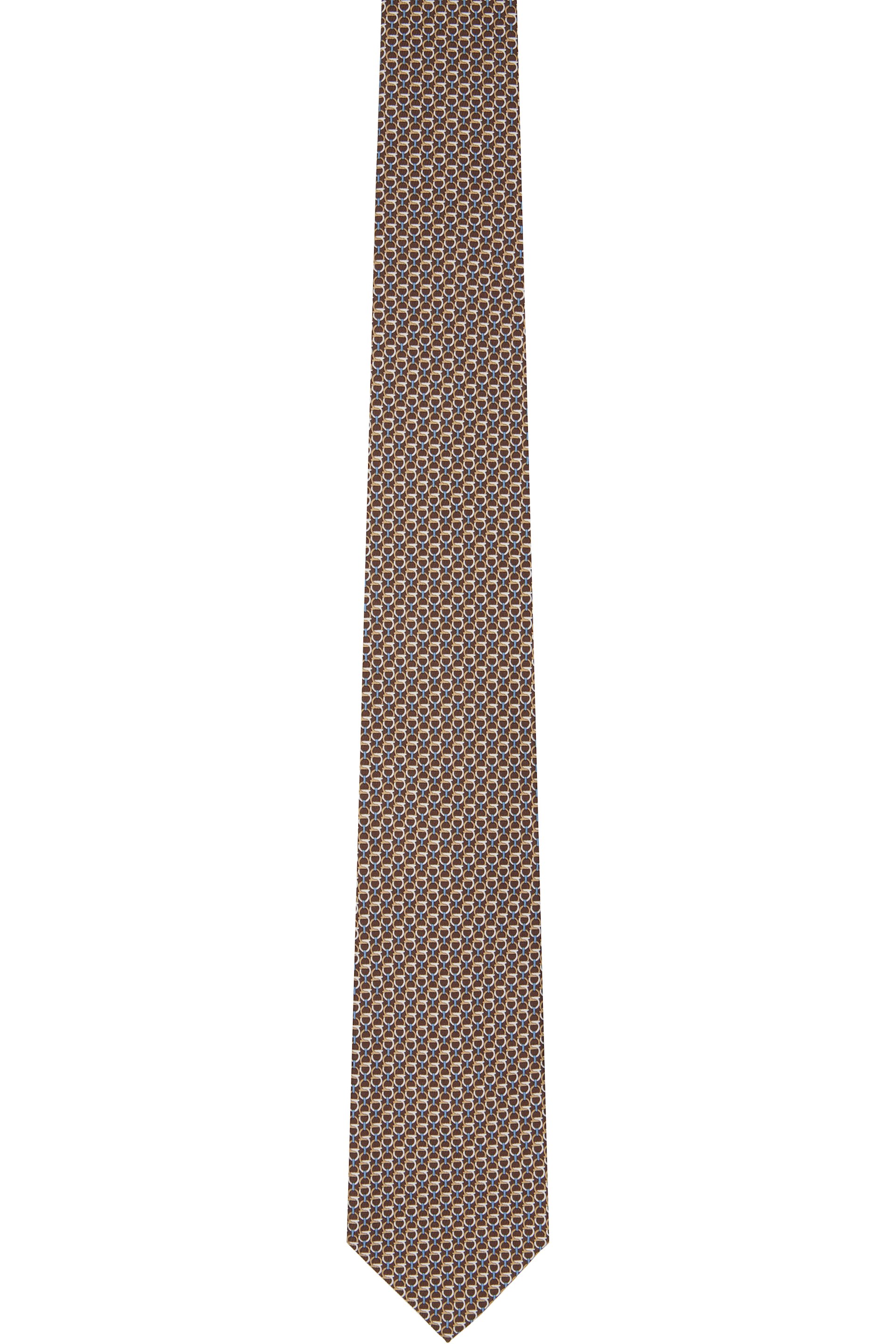 Ferragamo - Brown Gancini Links Print Silk Tie