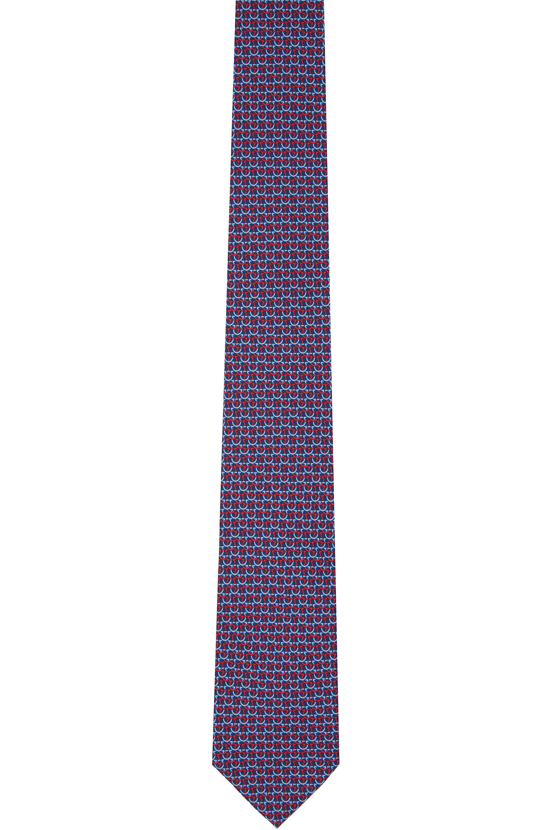 Ferragamo - Navy & Red Gancini Links Print Silk Tie