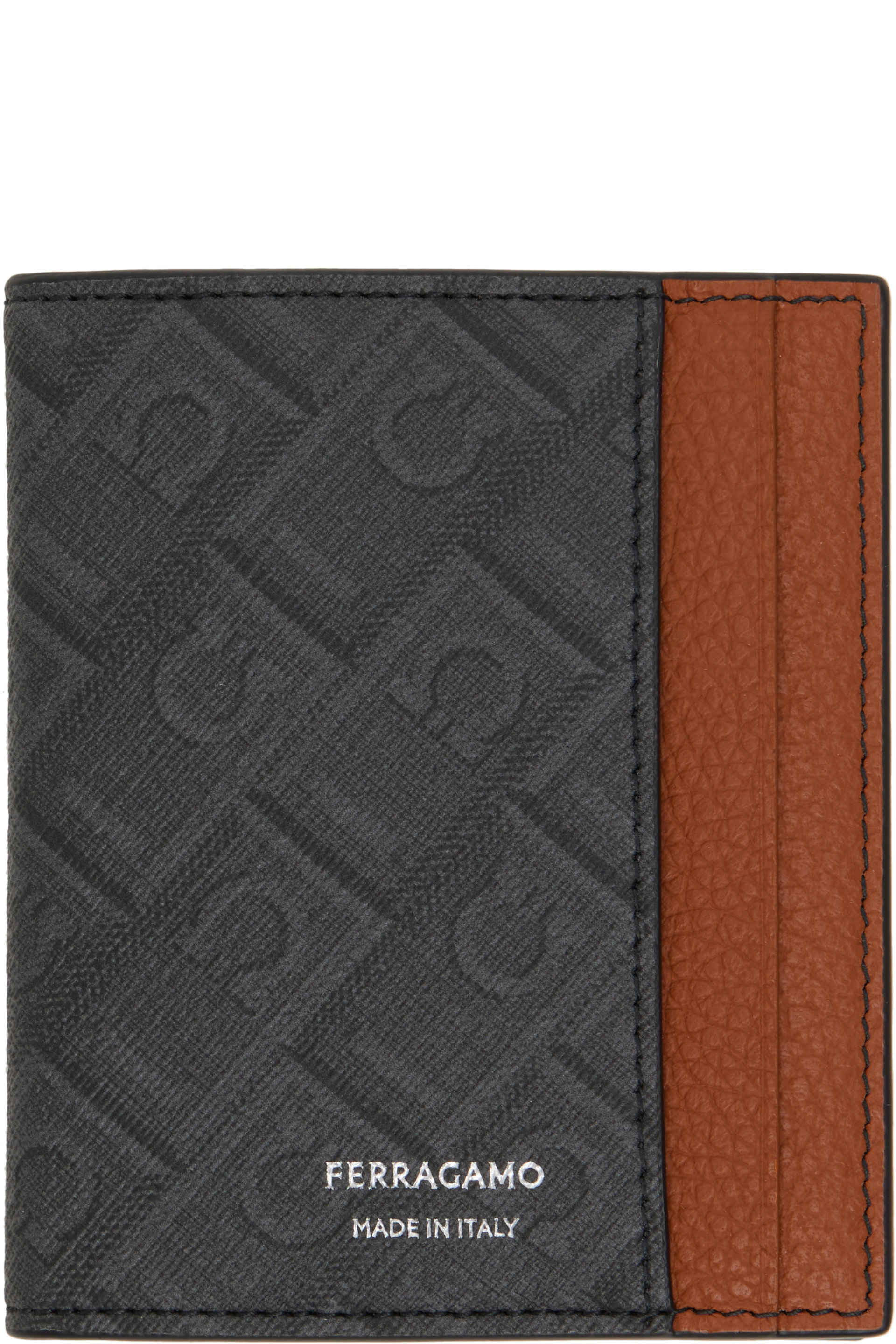 Ferragamo - Gray & Brown Monogram Bifold Card Holder