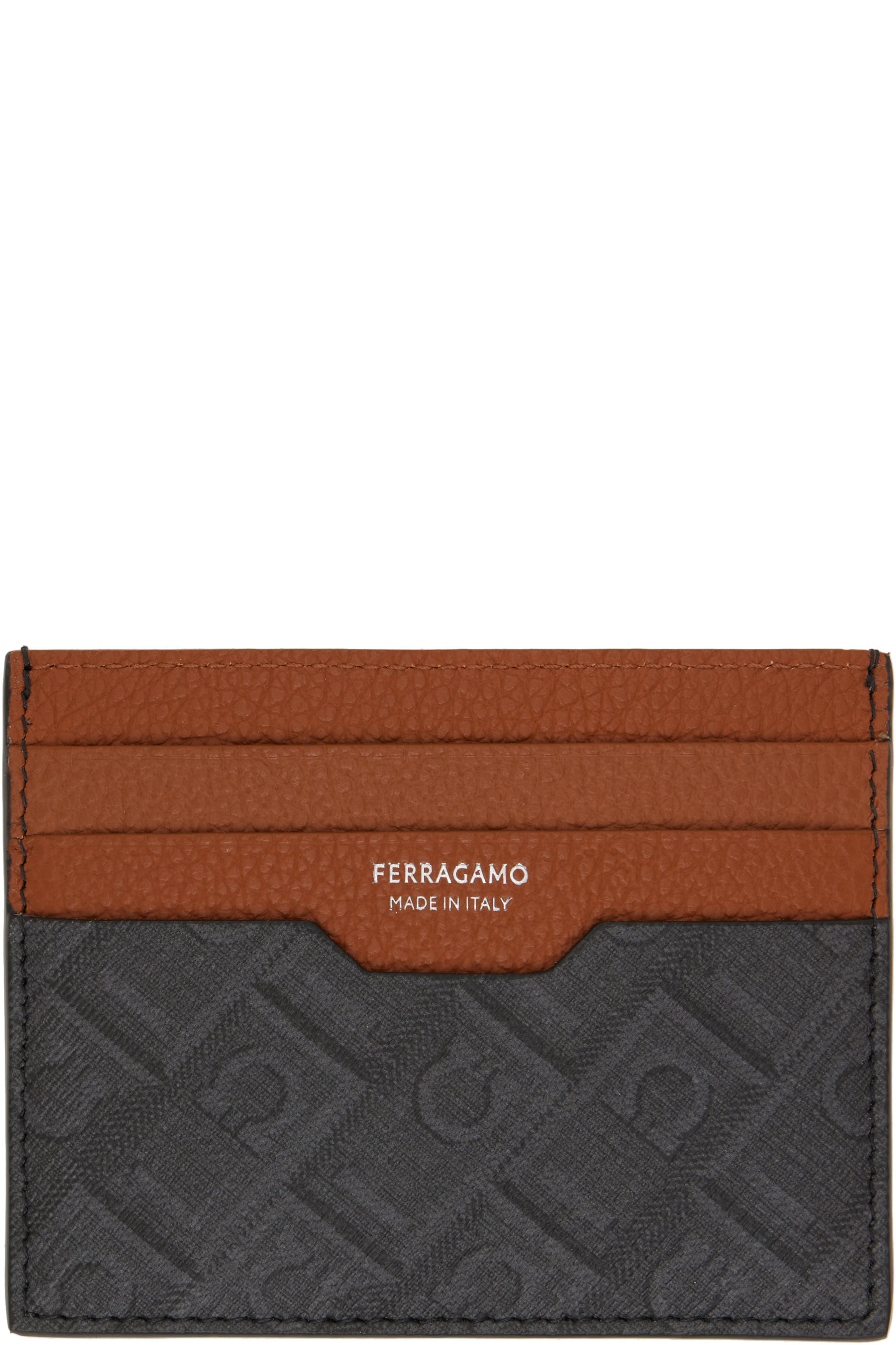 Ferragamo - Gray & Brown Monogram Credit Card Holder