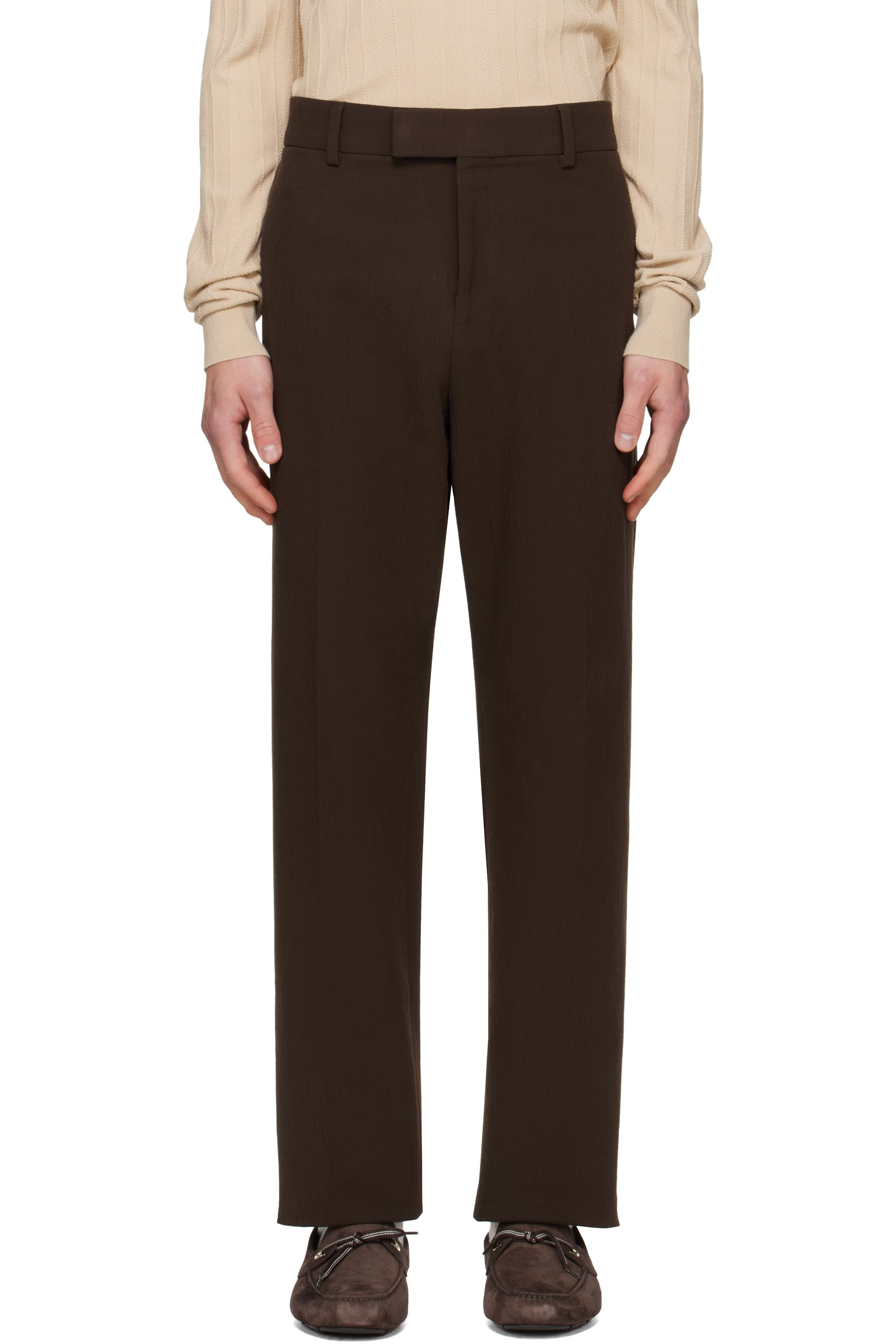 Ferragamo - Brown Cotton Blend Chino Trousers