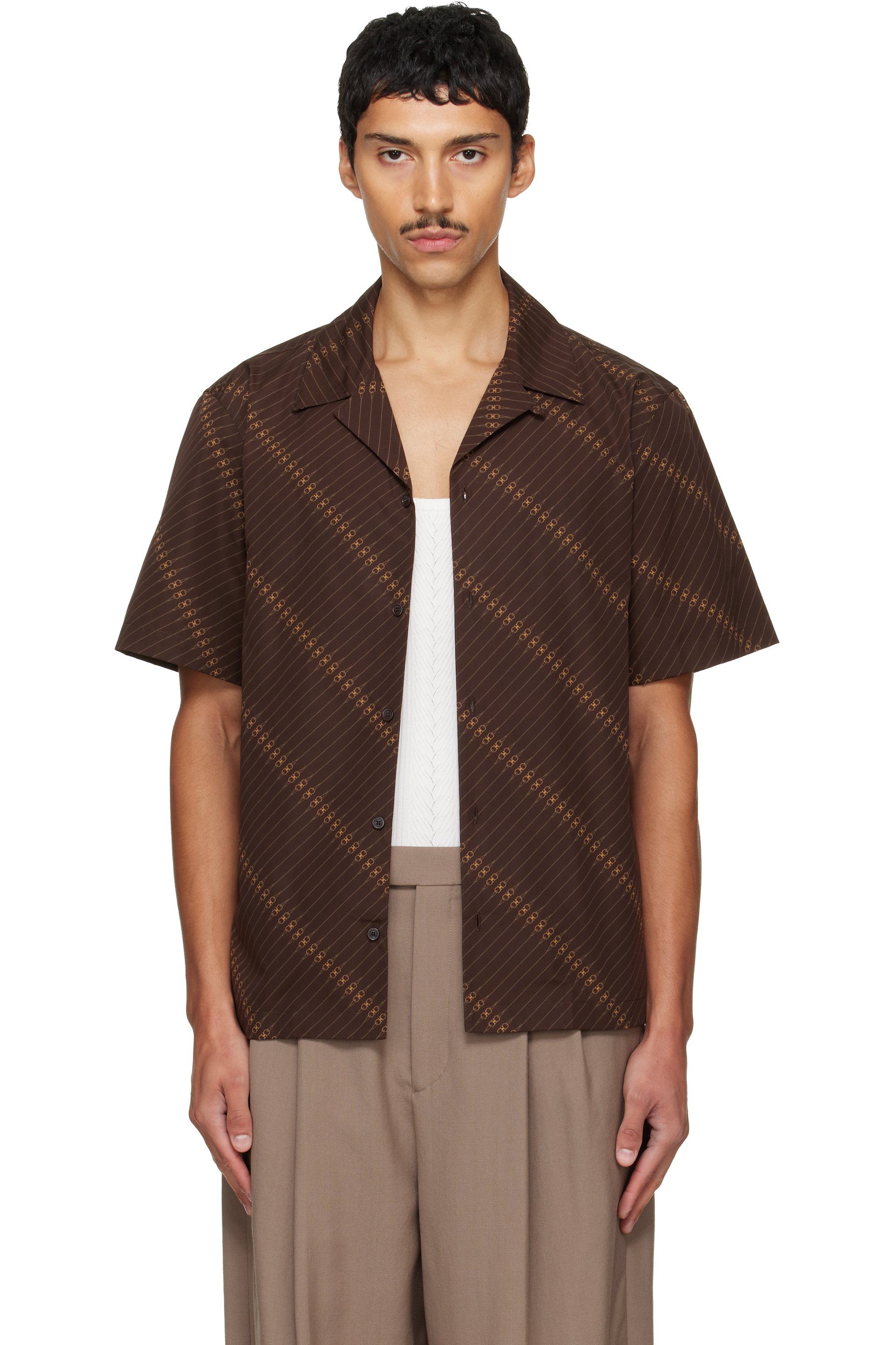 Ferragamo - Brown Short Sleeve Bowling Shirt