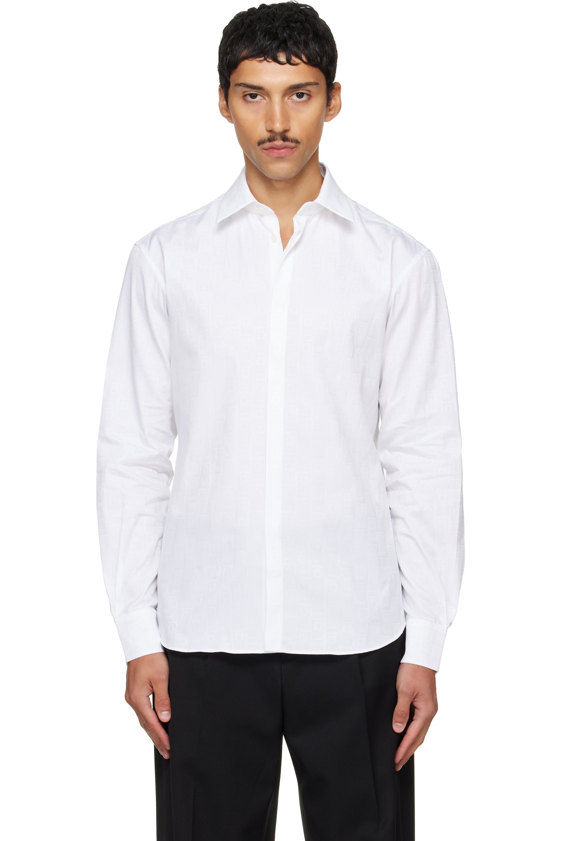 Ferragamo - White Ferragamo Monogram Sport Shirt