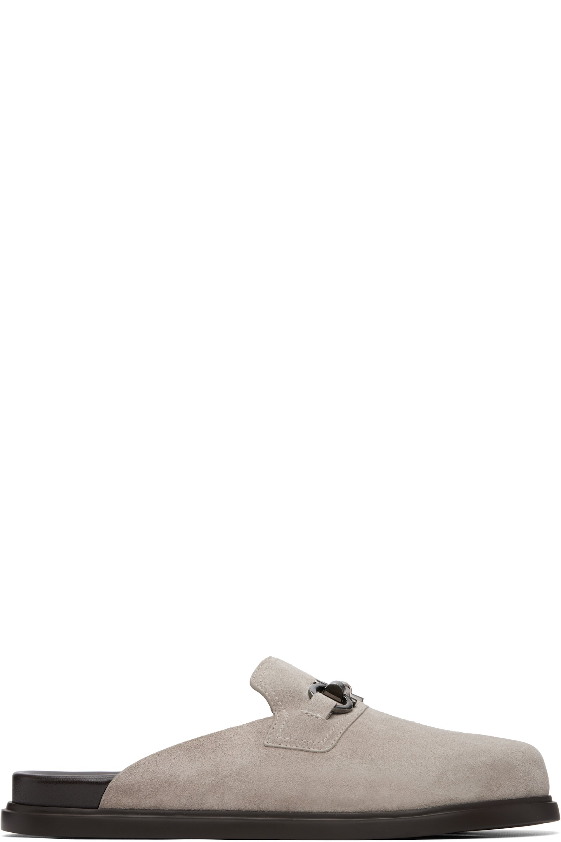 Ferragamo - Gray Gancini Ornament Mule Loafers