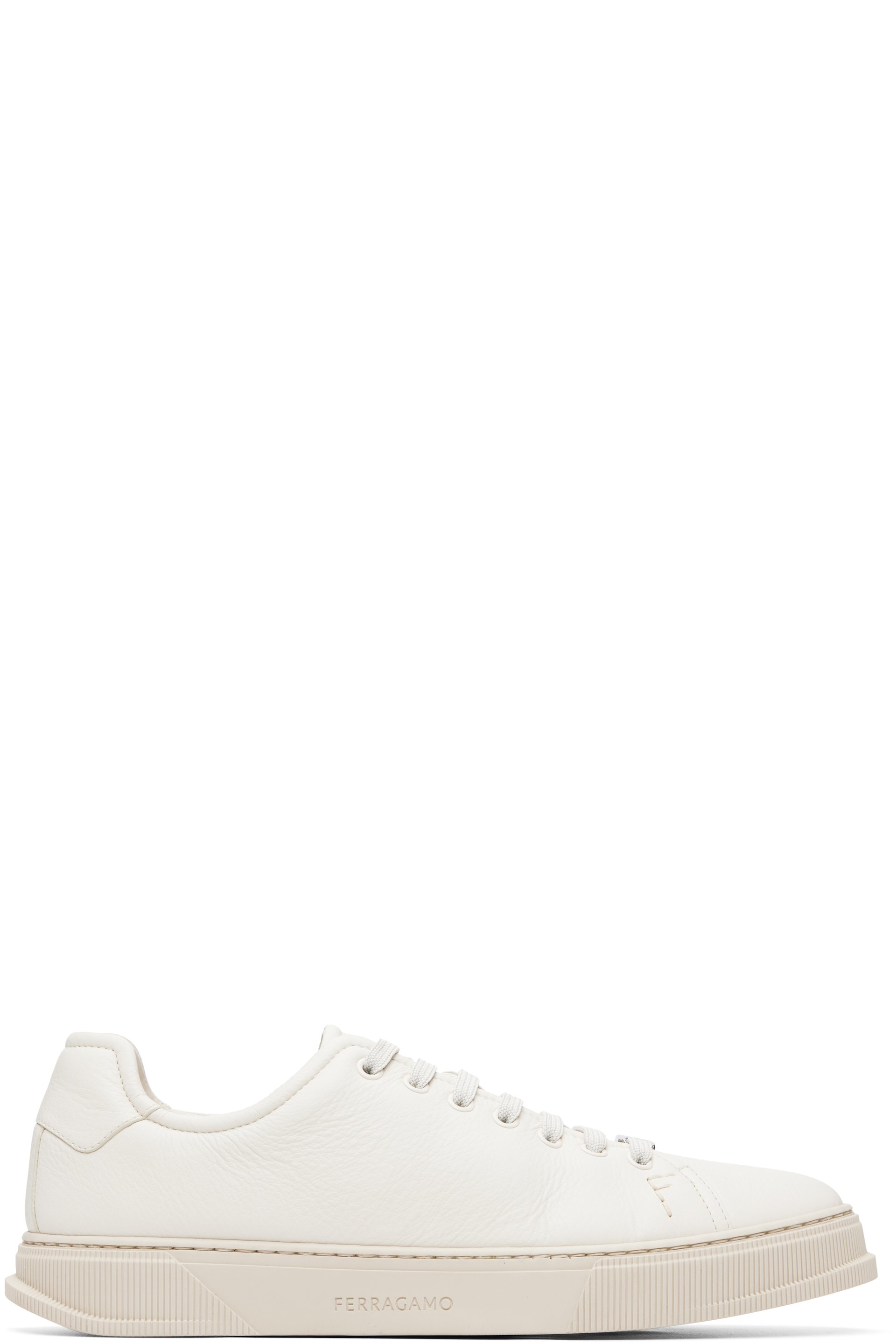 Ferragamo - Off-White Elastic Lace Sneakers