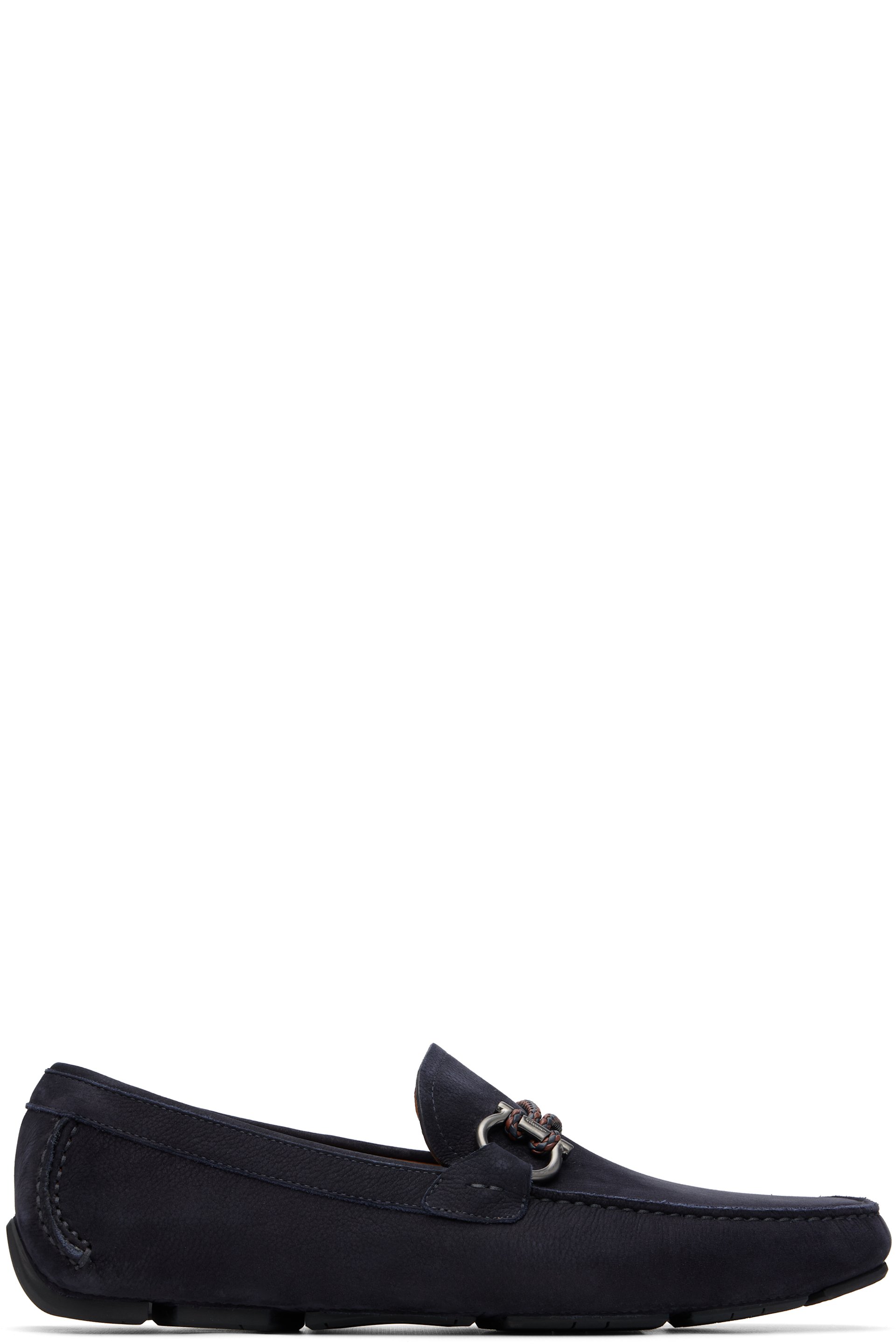 Ferragamo - Navy Gancini Ornament Driver Loafers