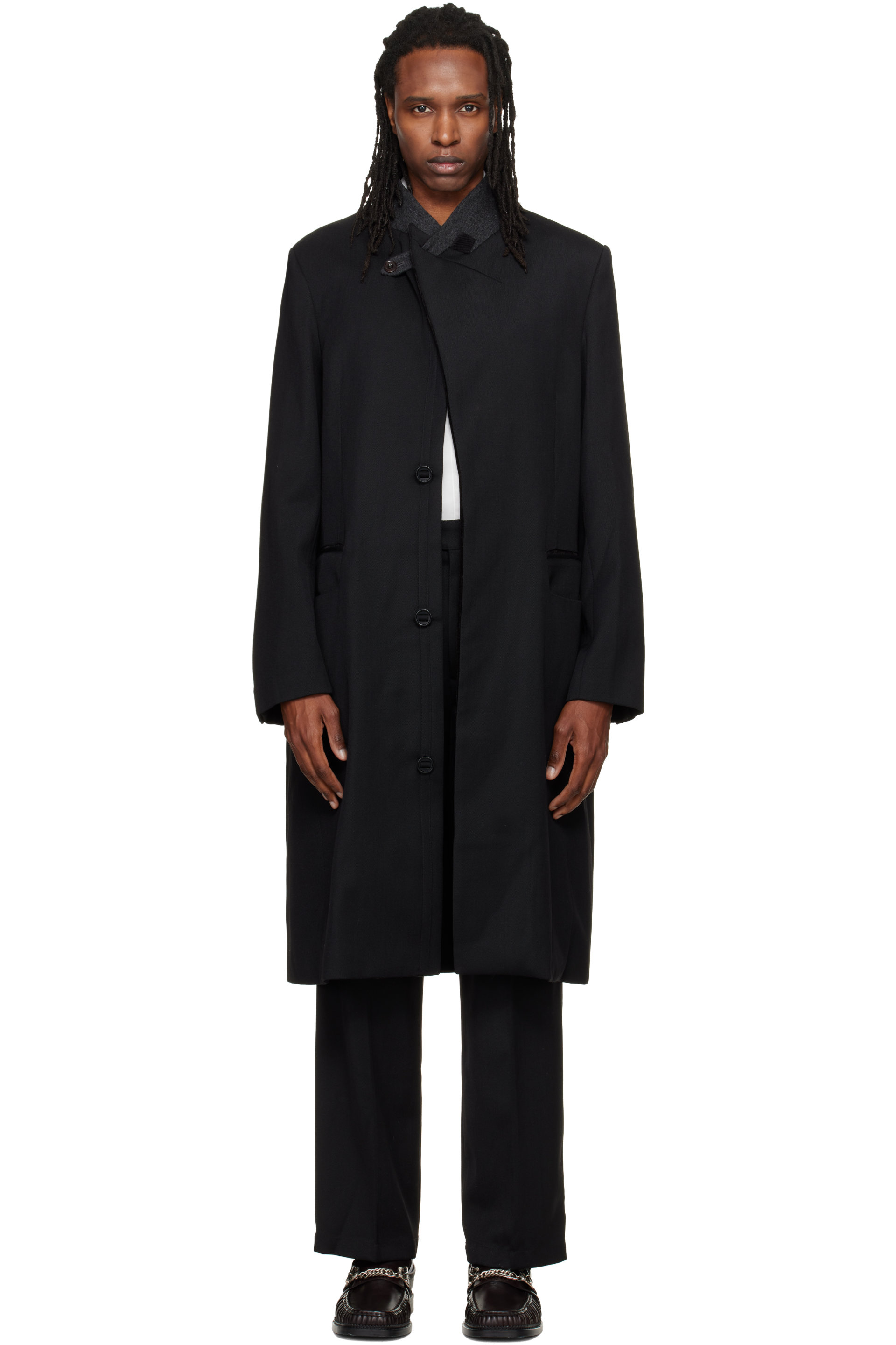 NULLUS - Black Pierced Collar Coat