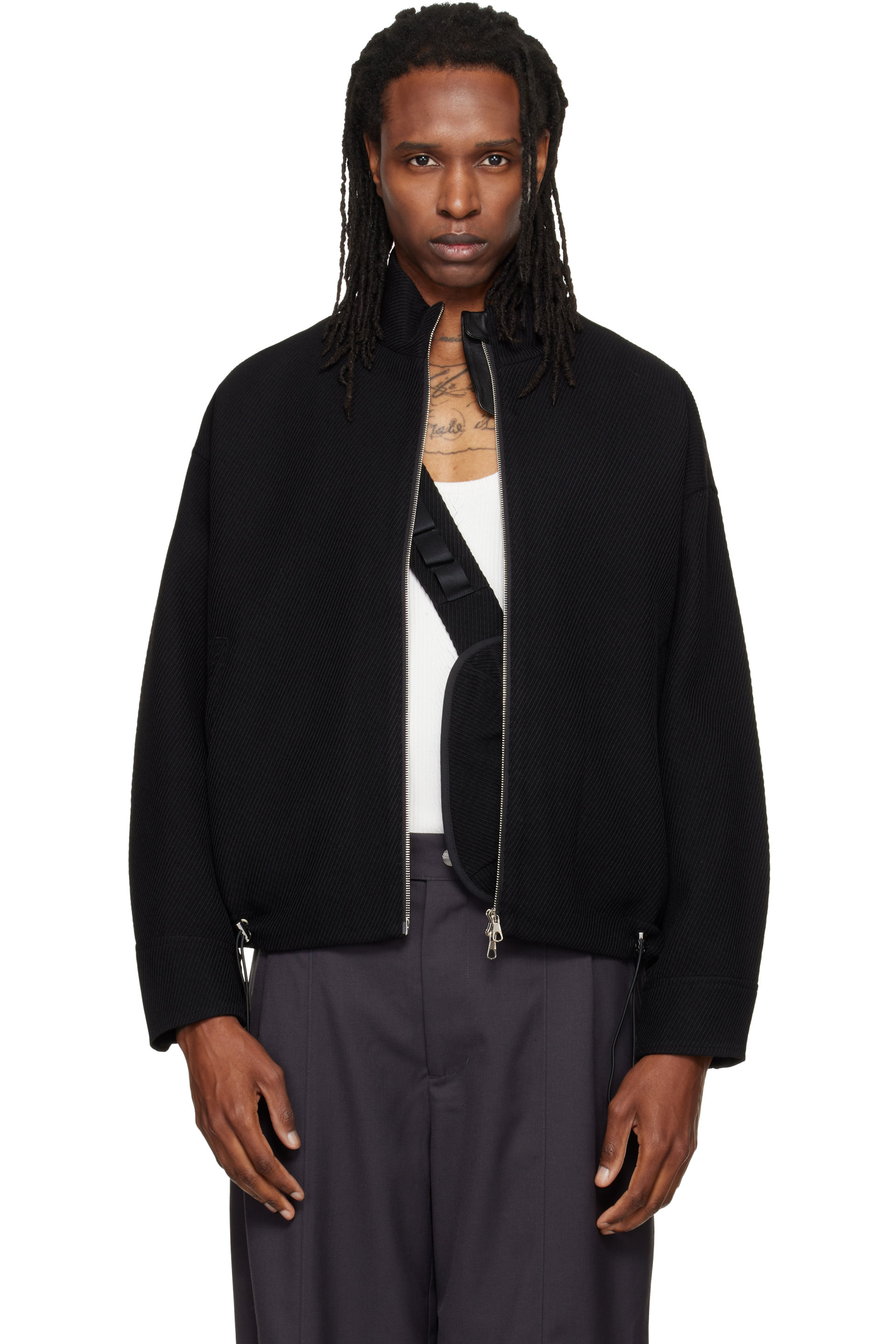 NULLUS - Blouson noir à bandoulière intégrée