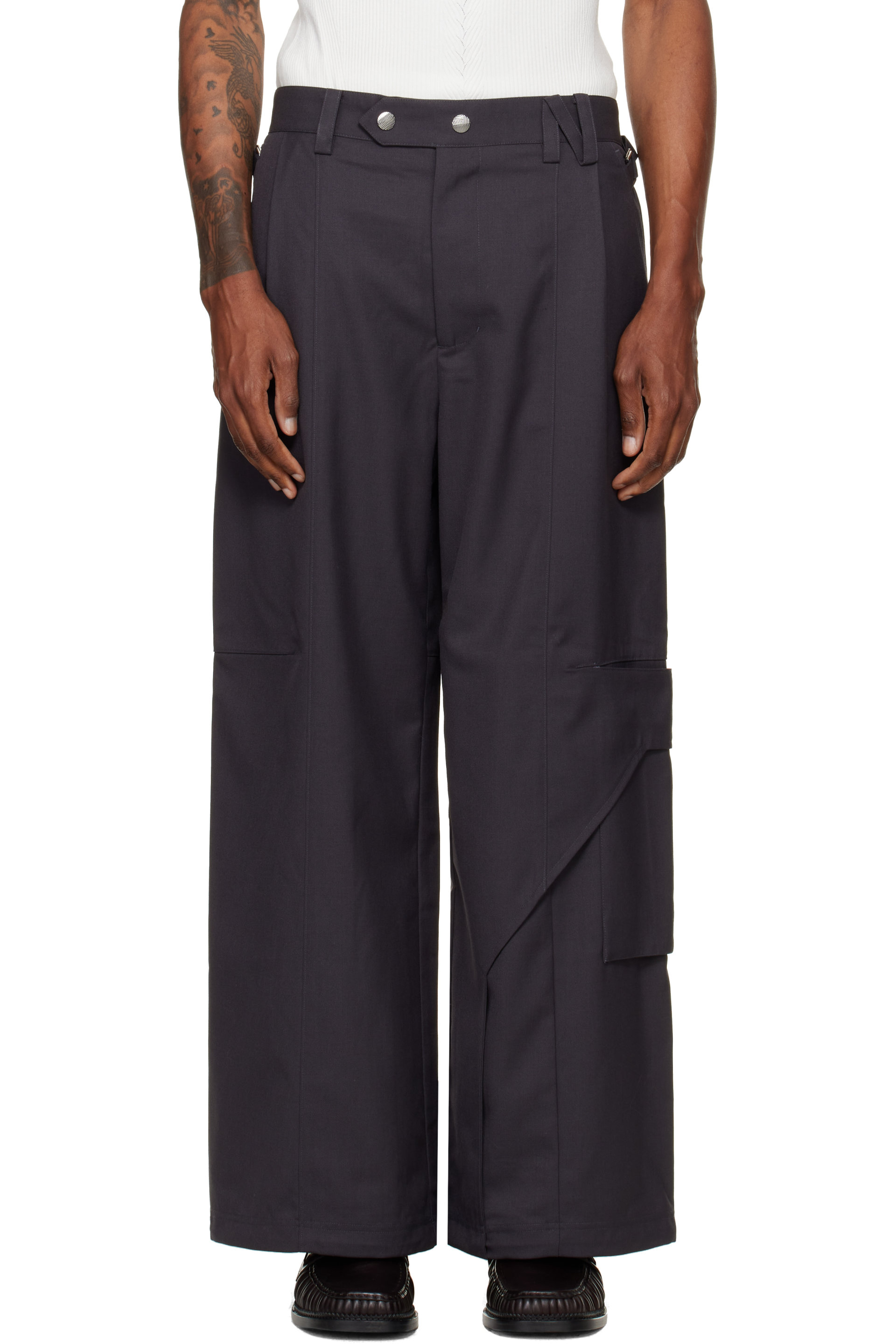 NULLUS - Gray Draped Slide Cargo Pants