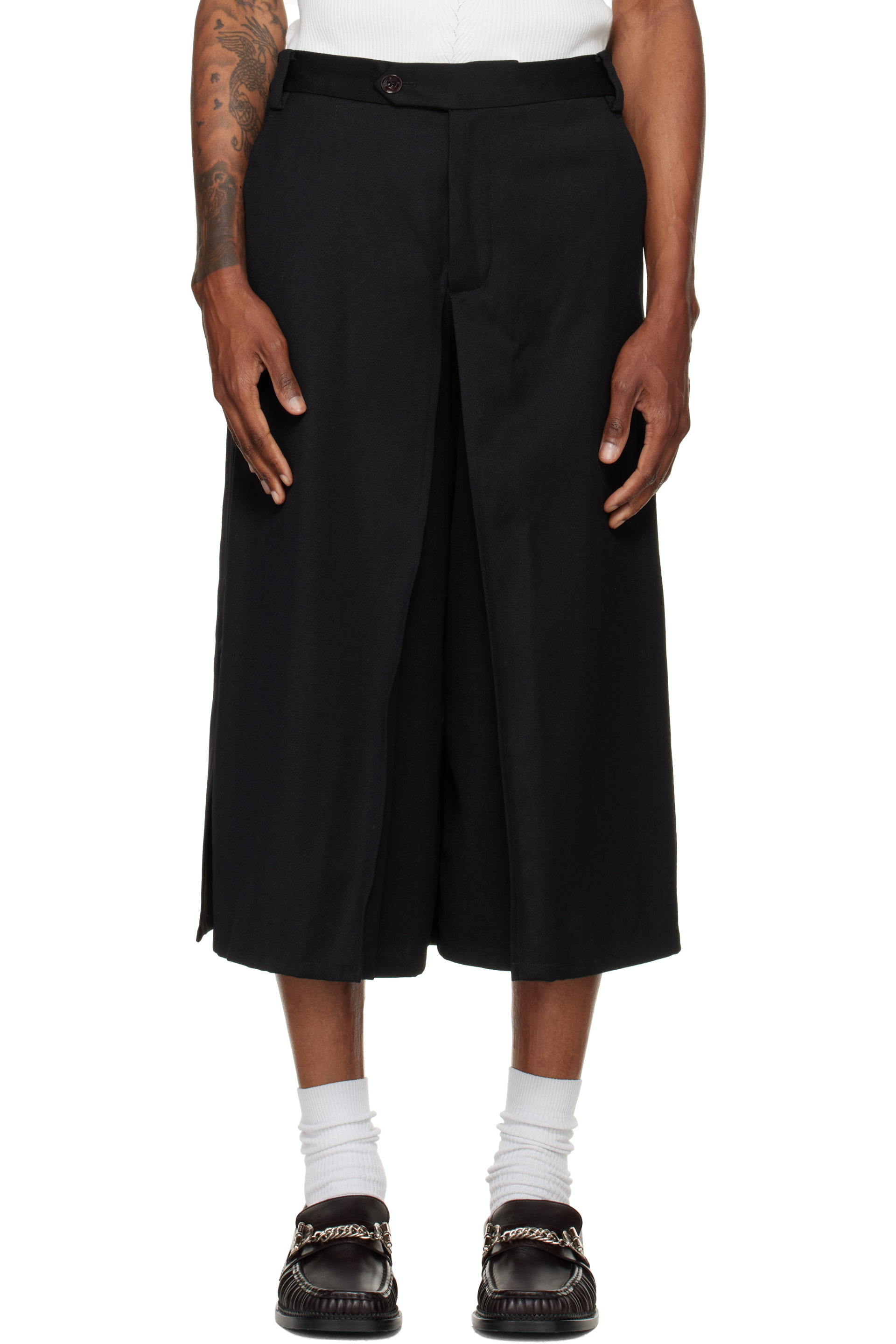 NULLUS - Black Layered Culotte Trousers