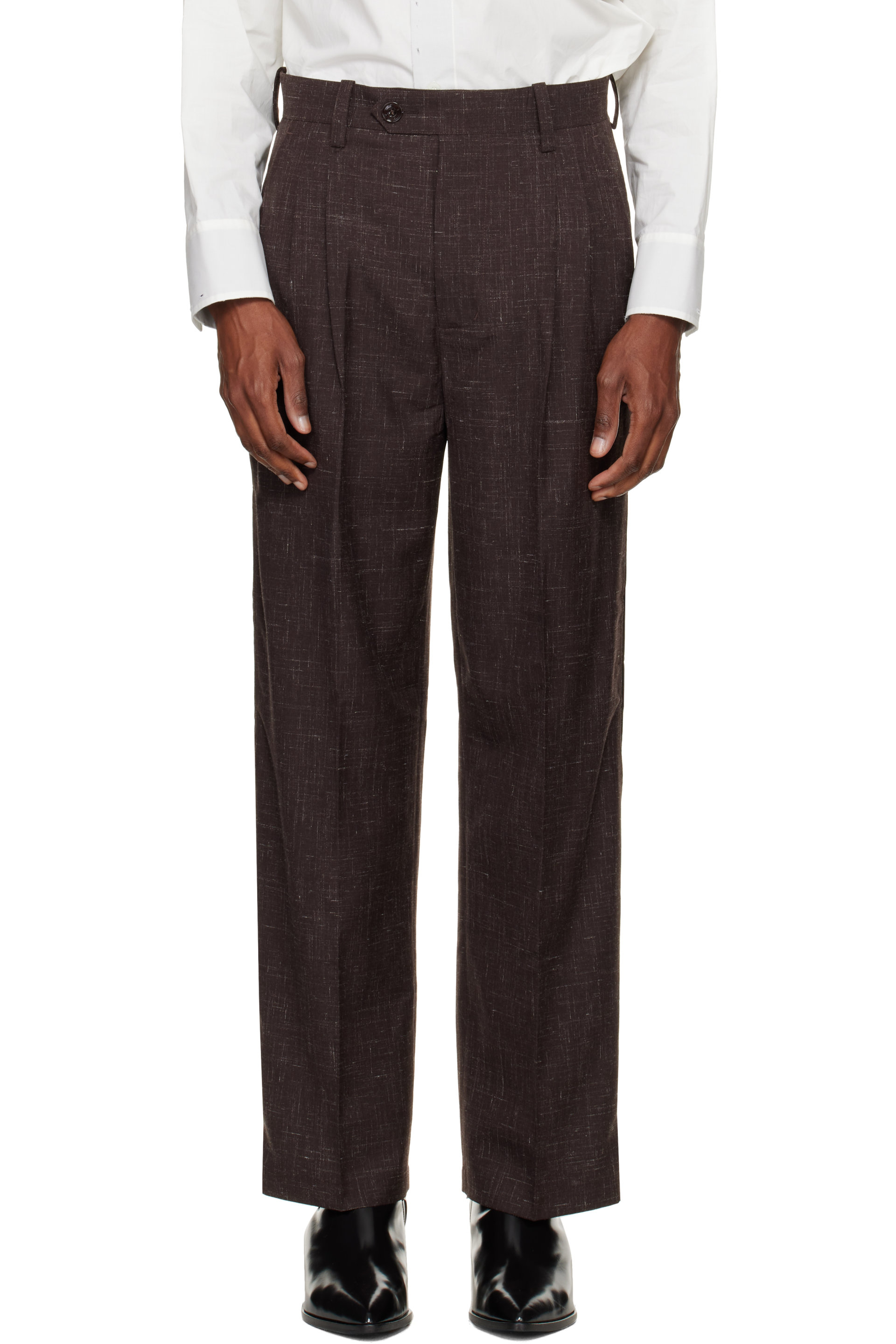 NULLUS - Brown Woolen Layered Tapered Trousers