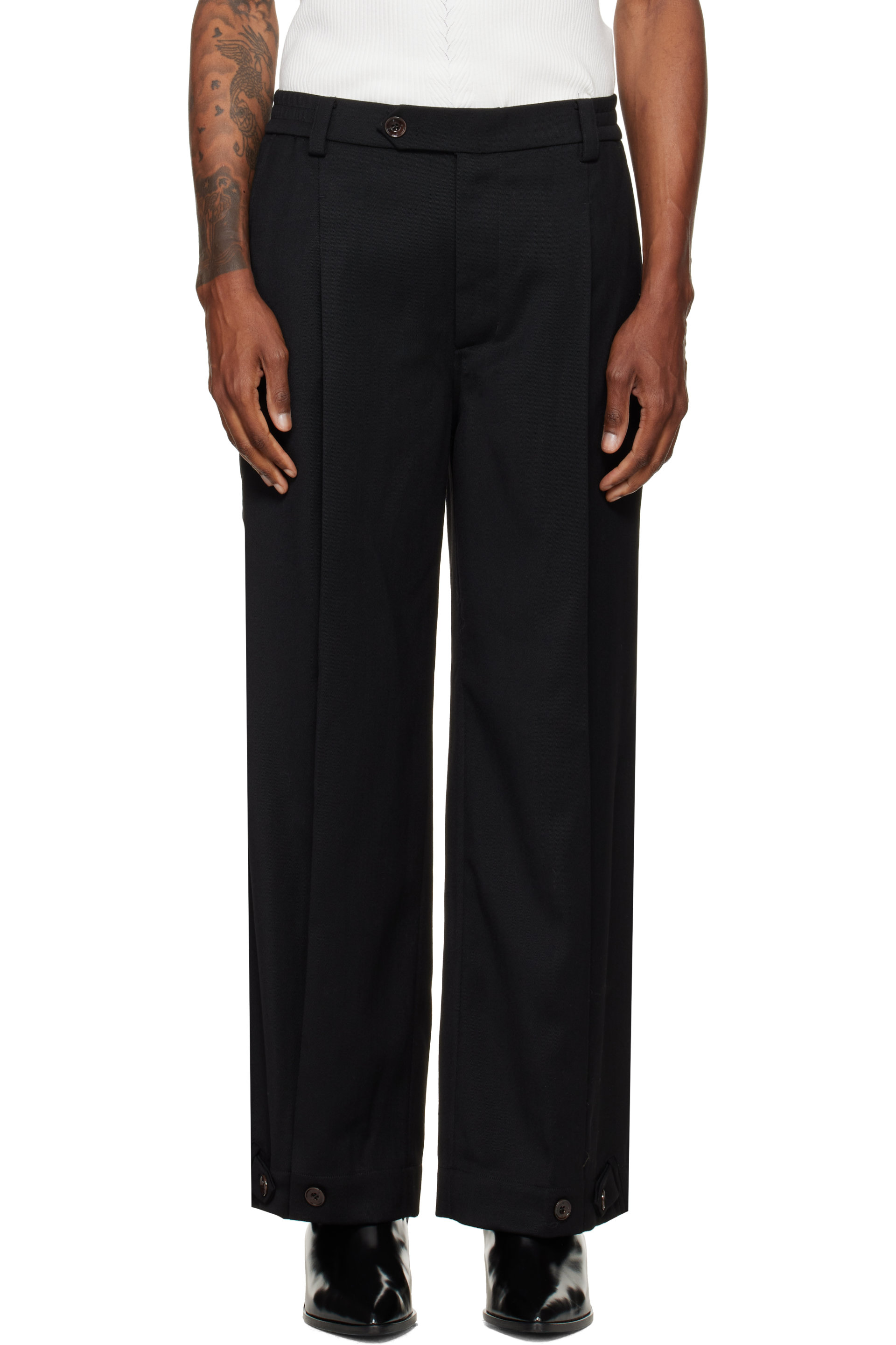 NULLUS - Black Layered Folded Trousers
