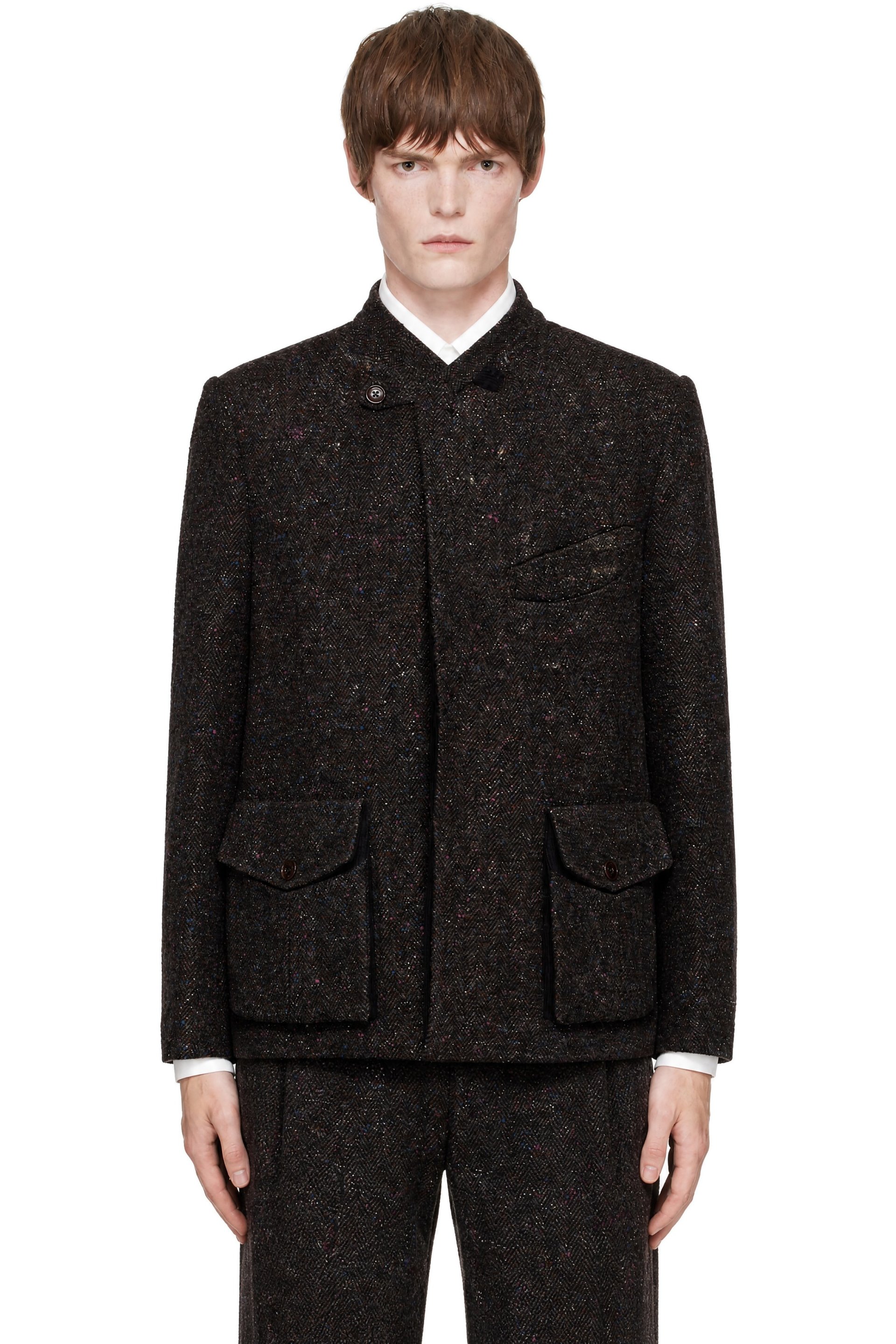 NULLUS - Brown Pierced Collar Hunting Blazer
