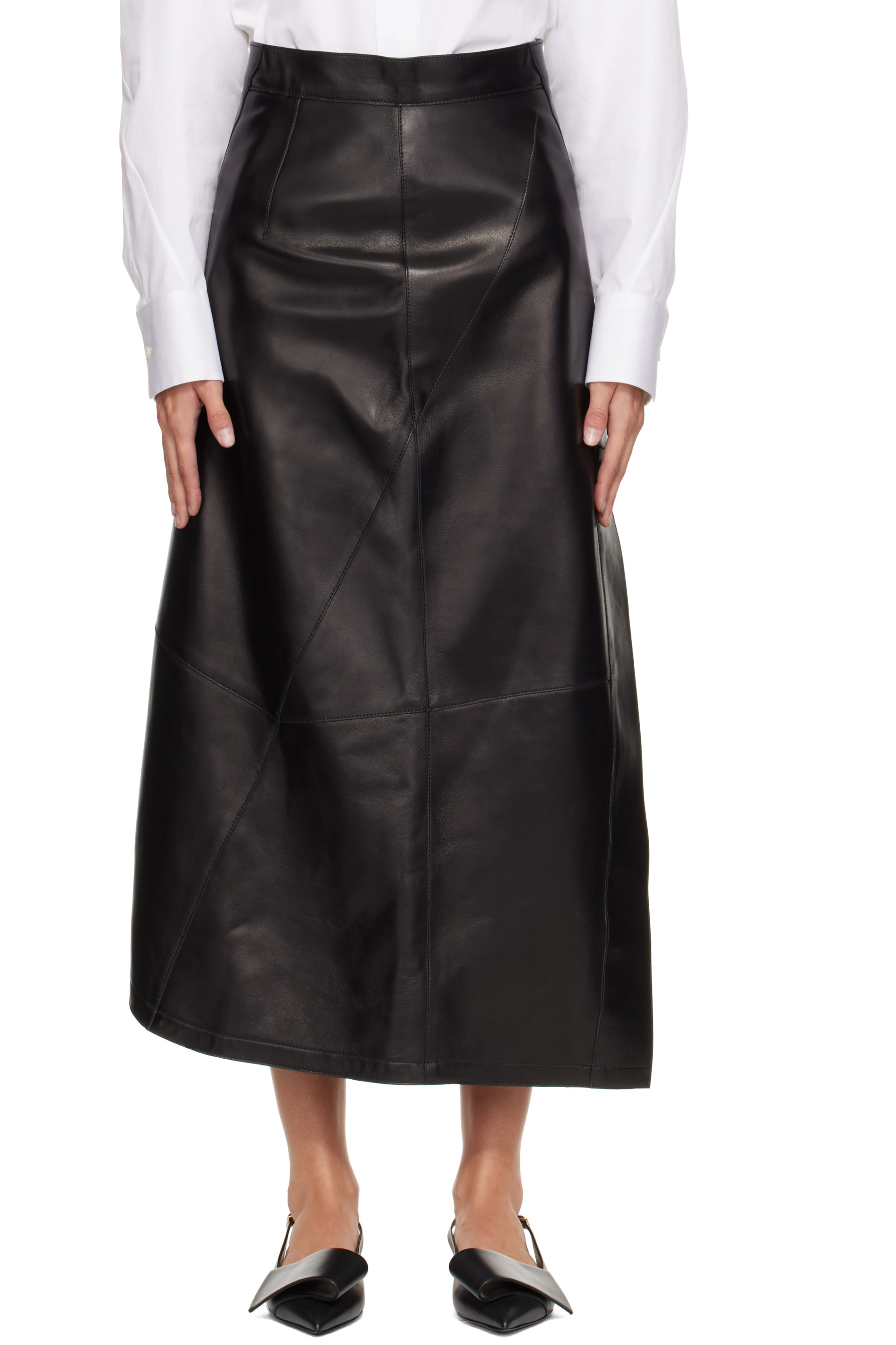 Givenchy - Jupe midi asymétrique noire en cuir