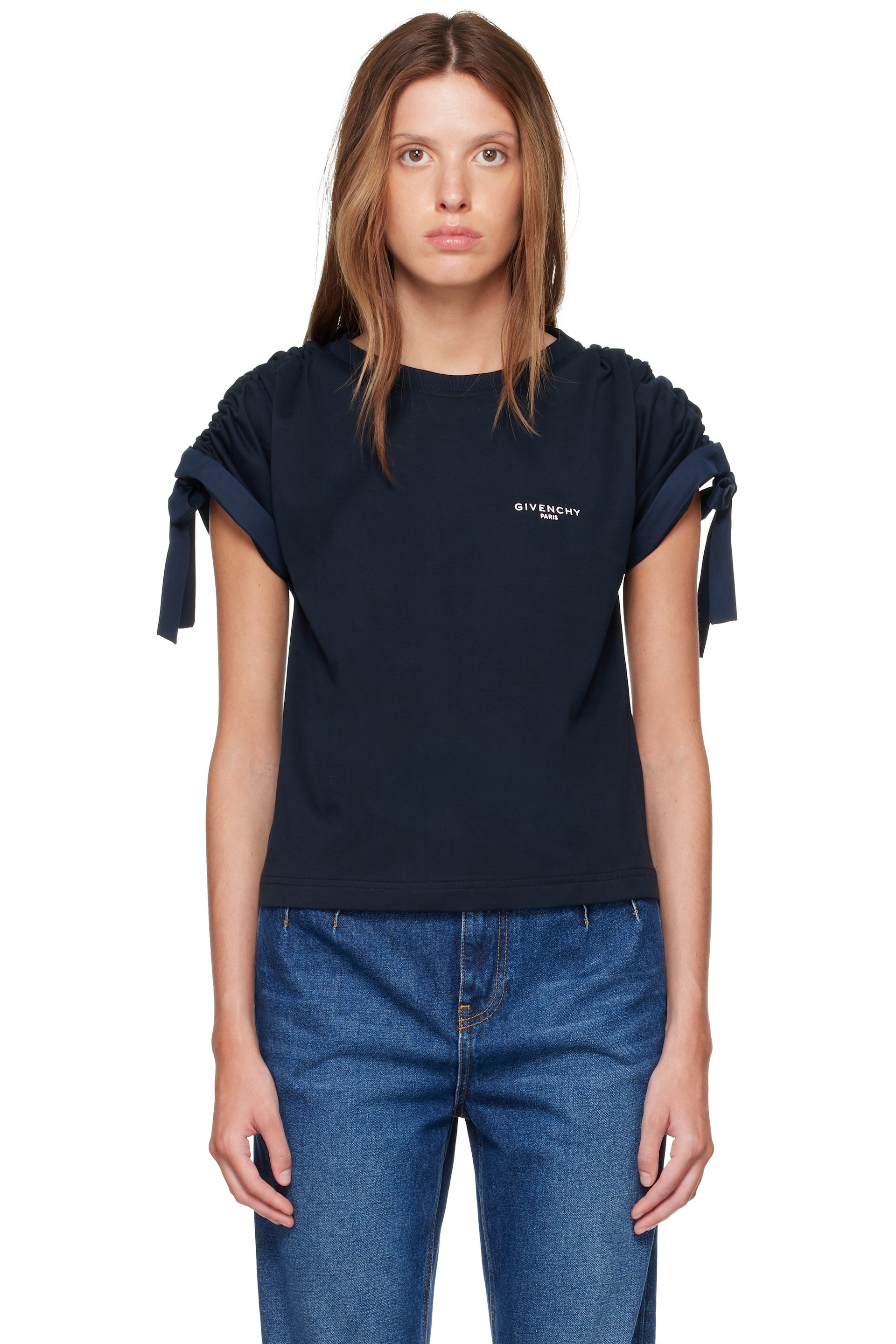 Givenchy - Navy Gathered Shoulder T-shirt