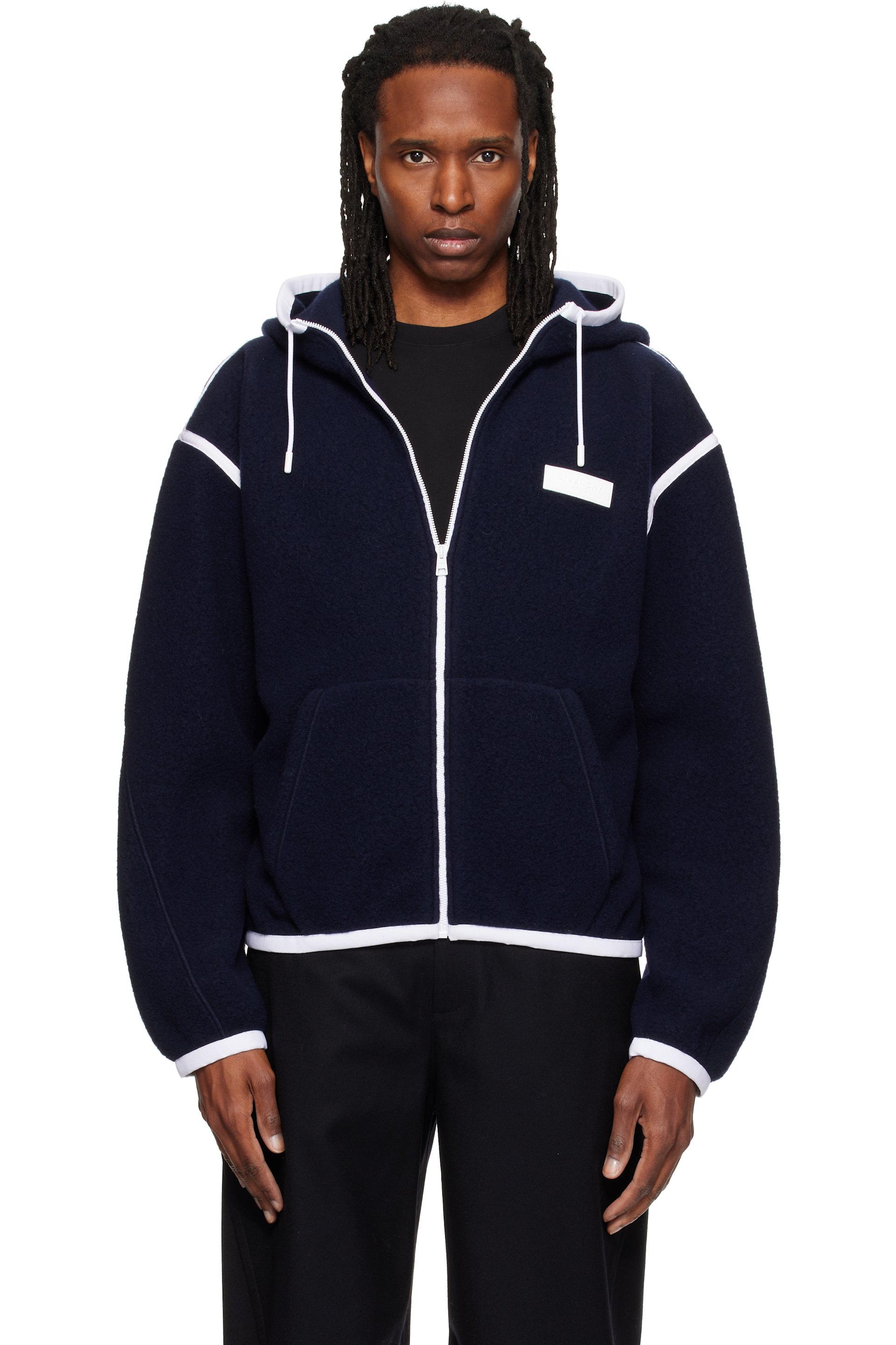 Givenchy - Navy Fleece Gros Grain Detail Jacket