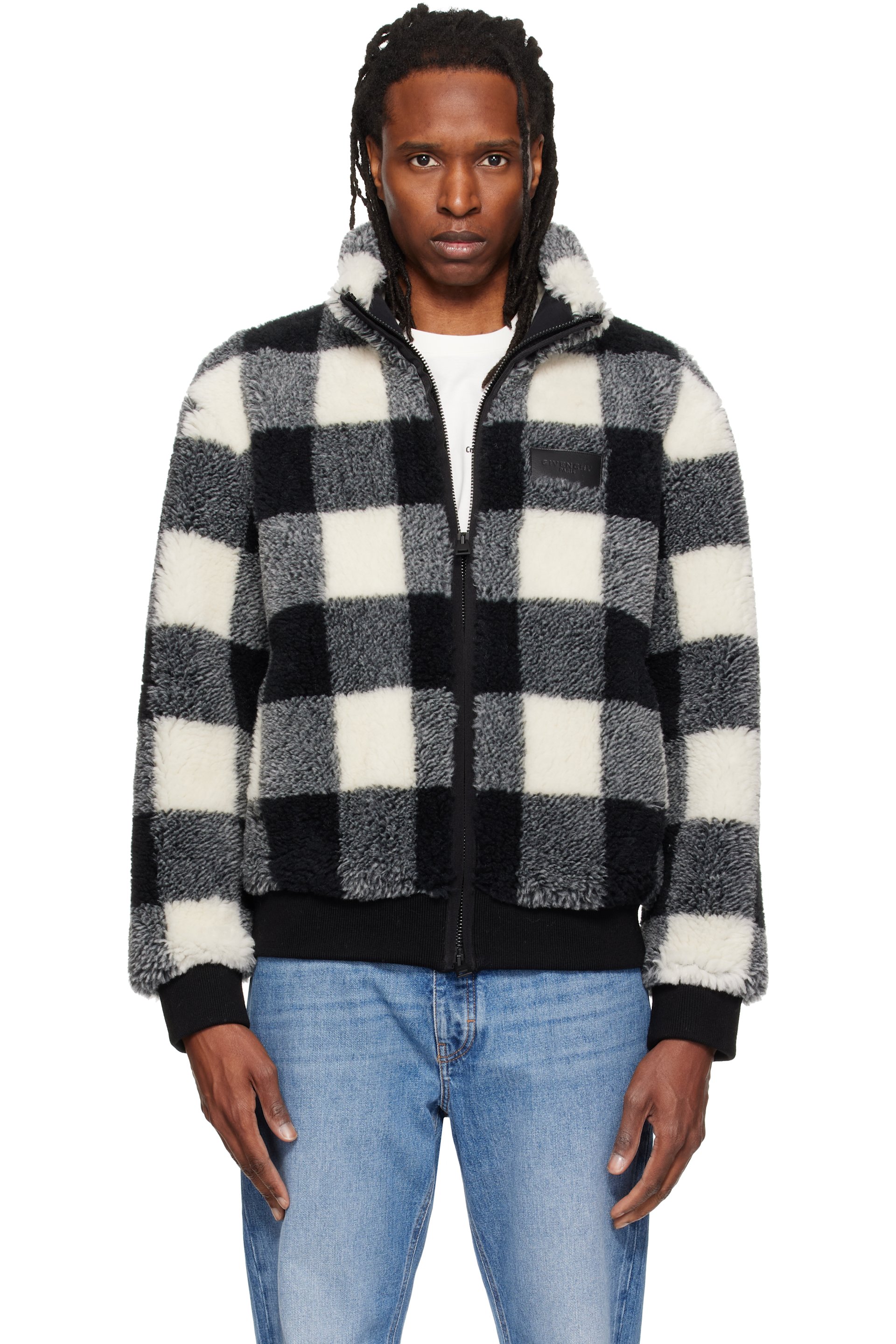Givenchy - Black & Off-White Checked Fleece Jacket