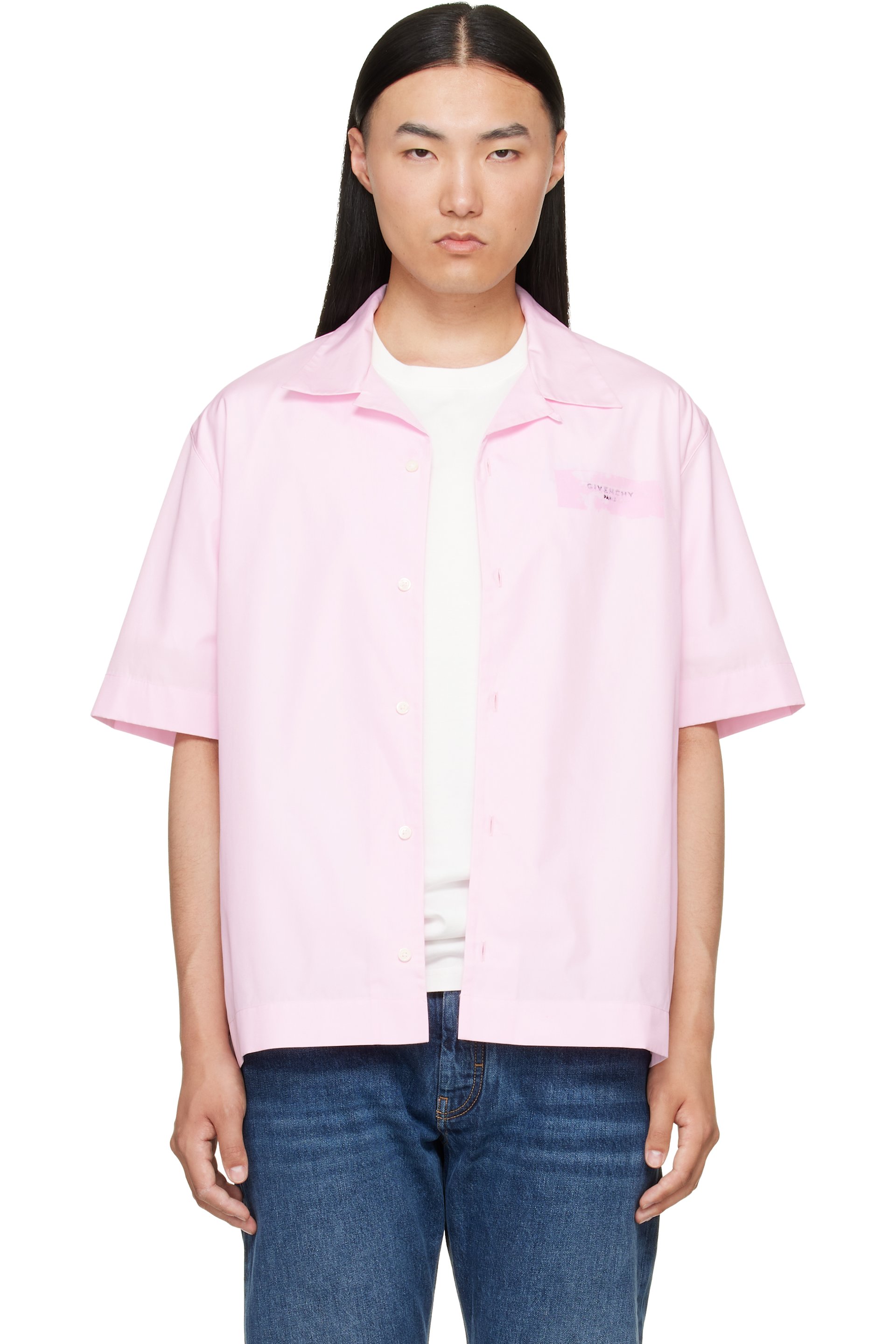Givenchy - Pink 'Givenchy Paris Paint Print' Poplin Shirt