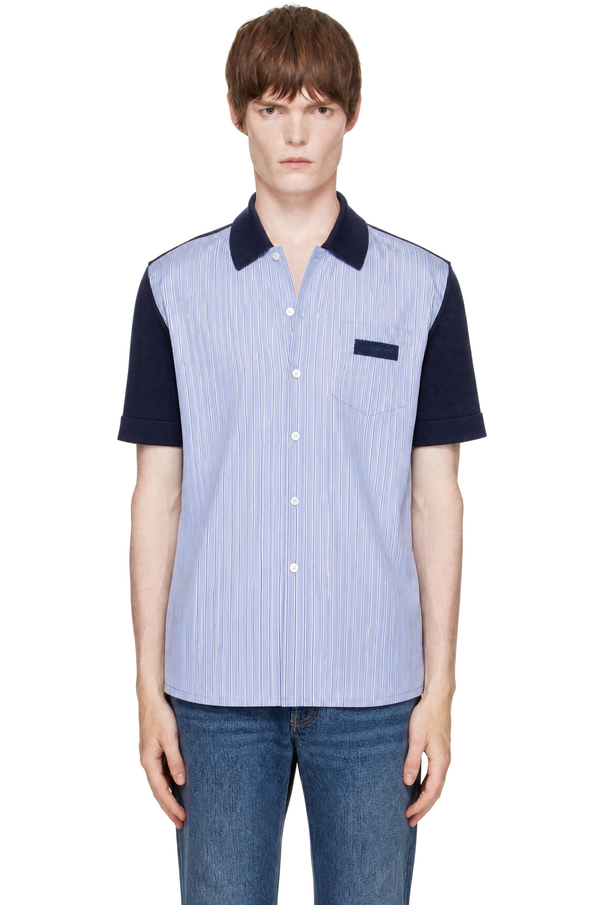 Givenchy - Blue & Navy Striped 'Givenchy Paris' Gros Grain Shirt