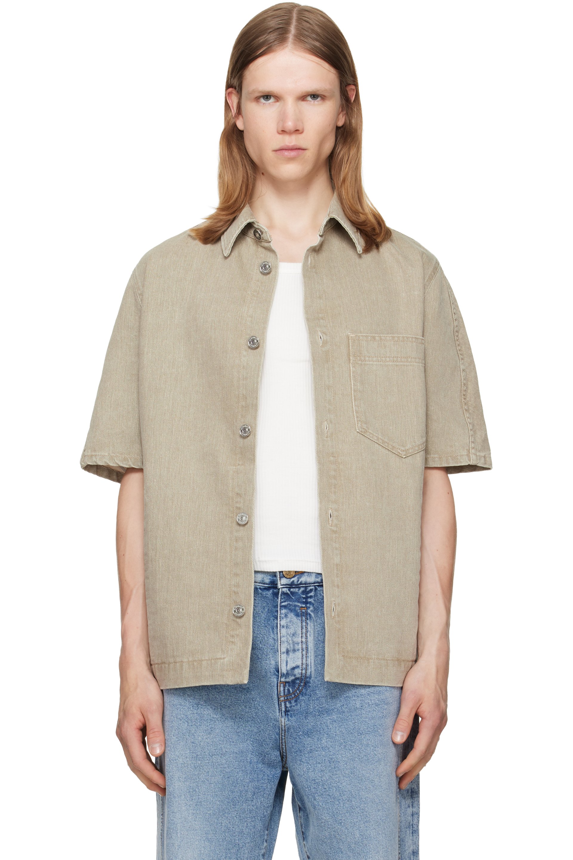 Givenchy - Chemise beige en denim à effet délavé
